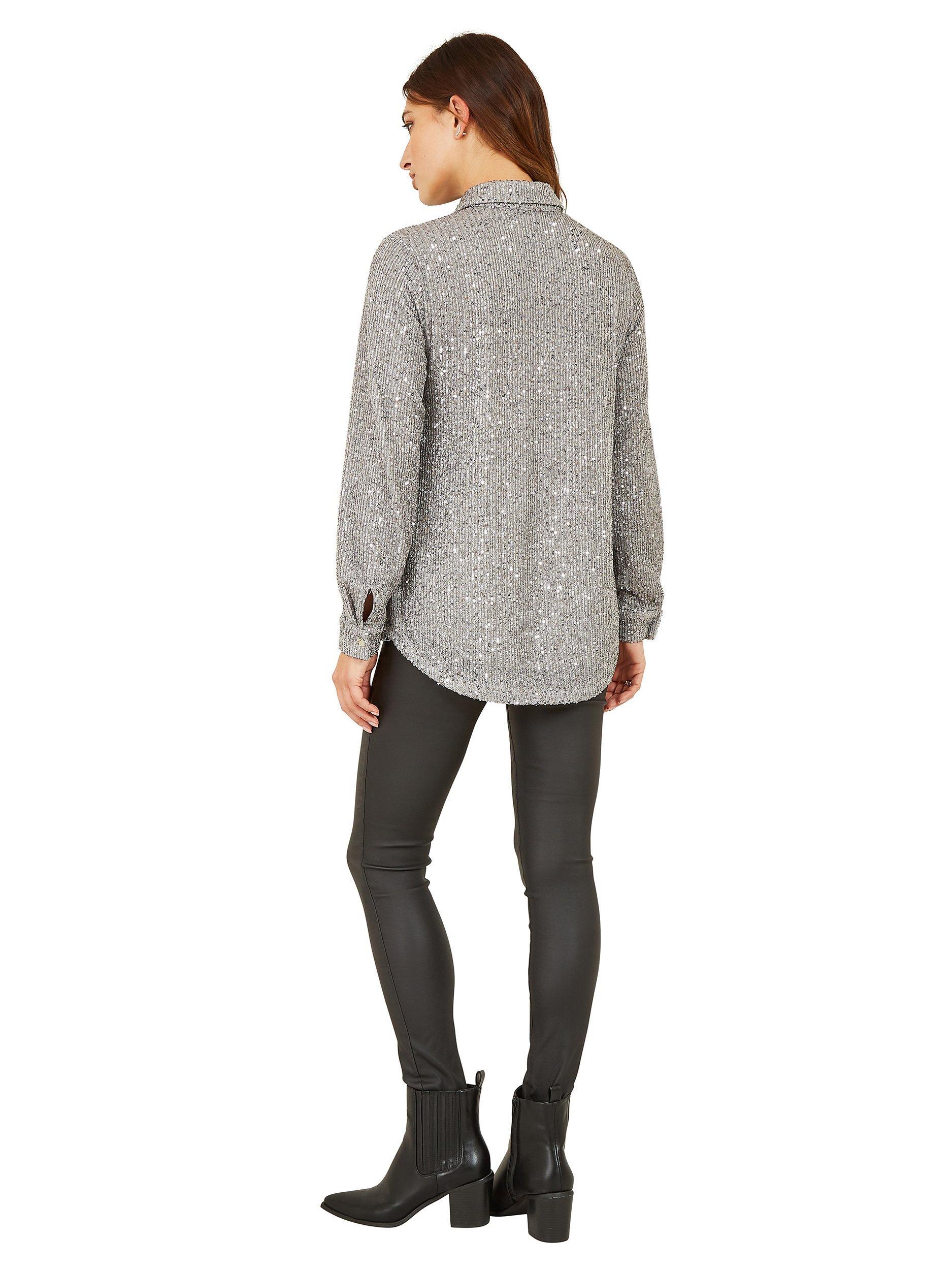 Product image 3 of 4, which shows Yumi Silver Sequin Shirt, Silver, 8