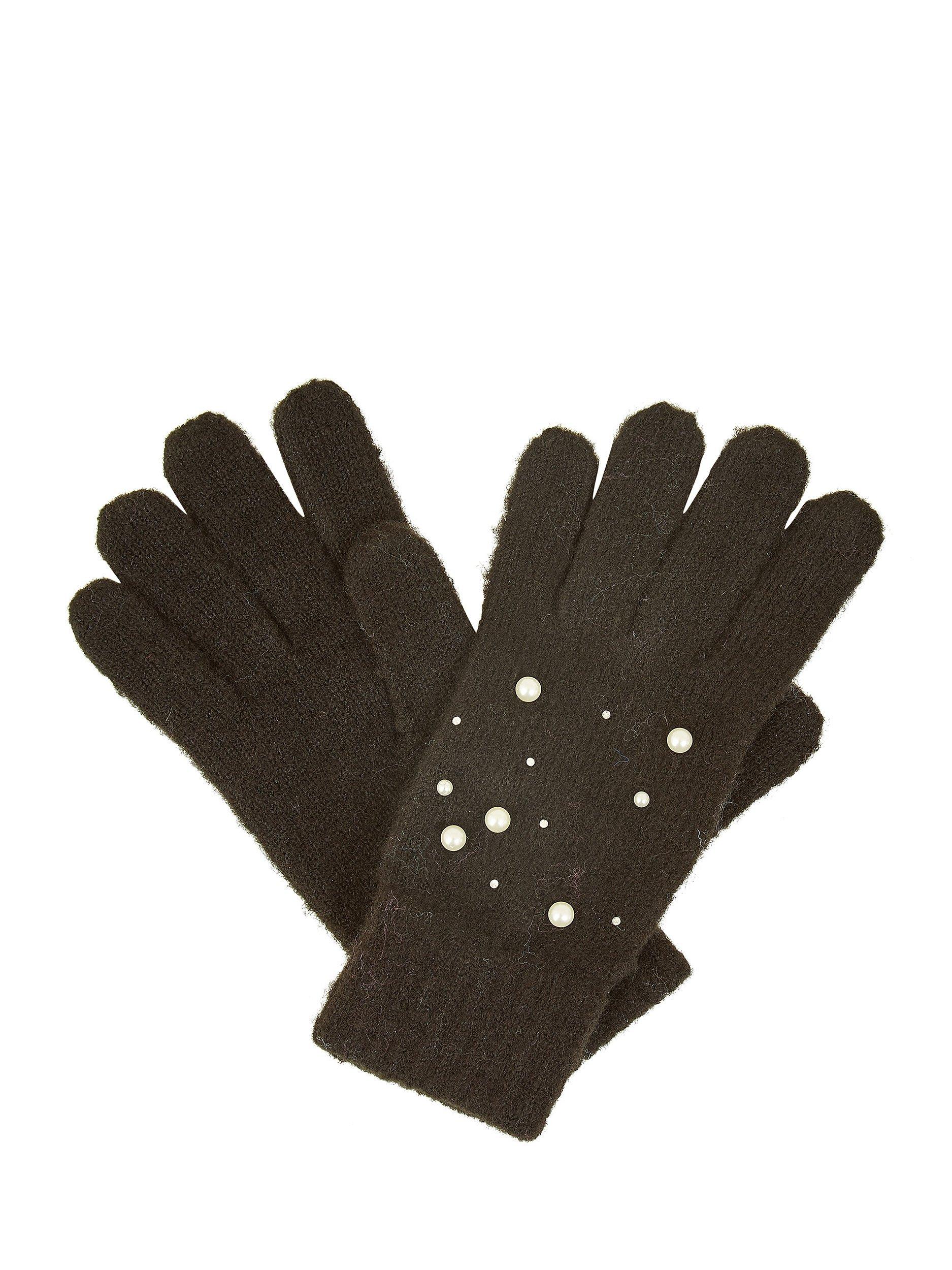 Product image 2 of 2, which shows Yumi Knitted Embellished Gloves, Black, One Size