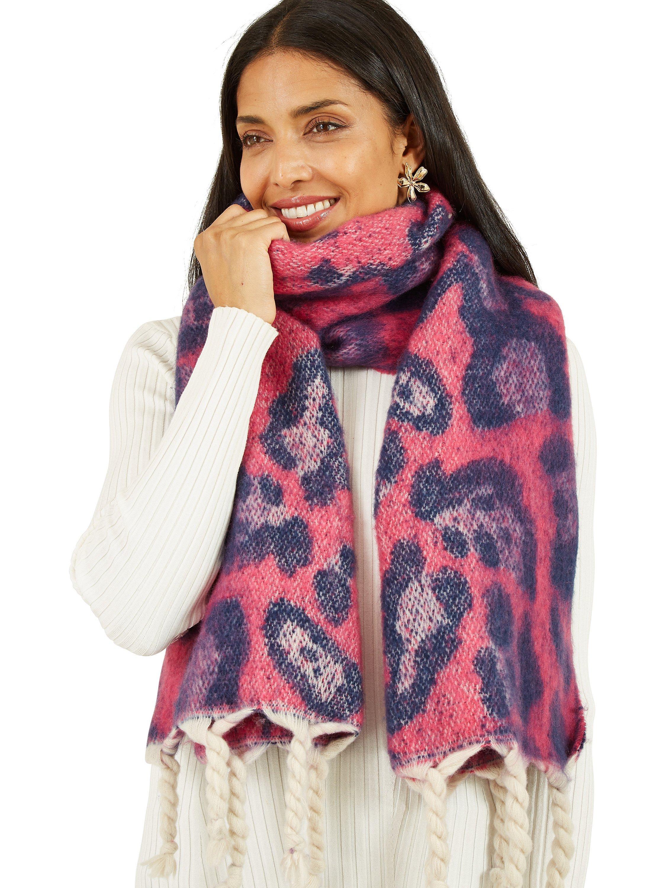 Yumi Animal Print Soft Touch Scarf, Pink/Multi, One Size