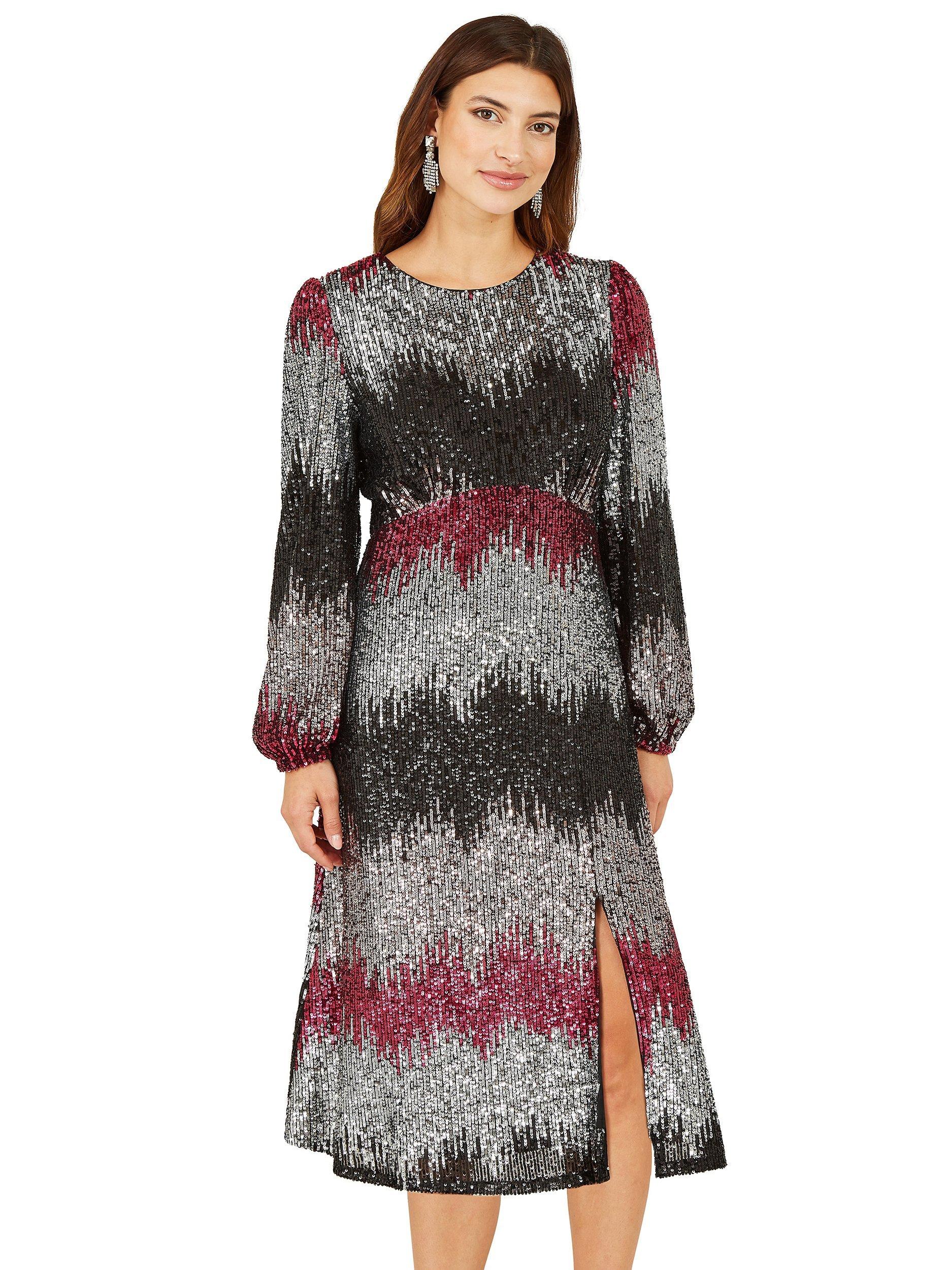 Yumi Sequin Ombre Long Sleeve Midi Dress, Multi