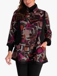 chesca Abstract Geometric Print Contrast Panels Jacket, Black/Peony