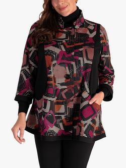 chesca Abstract Geometric Print Contrast Panels Jacket, Black/Peony, Black/Peony