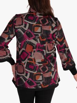 chesca Abstract Geometric Print Contrast Panels Jacket, Black/Peony - view 2, Black/Peony