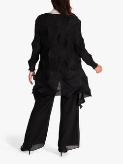chesca Fuschia 3-D Pleated Long Shrug - view 2, Black/Cream