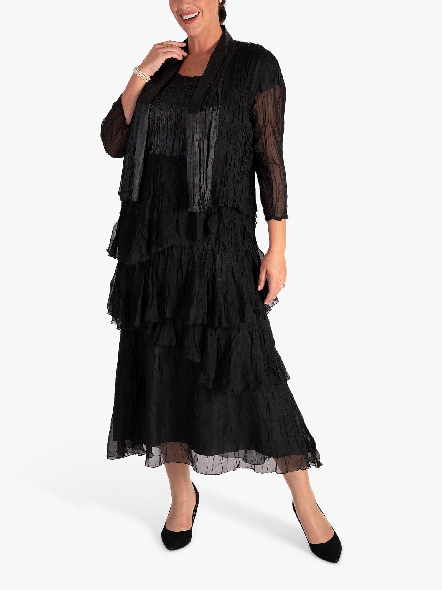 chesca Crush Pleat Satin Chiffon Shrug Black