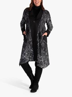chesca Abstract Floral Print Ribbed Coat, Black/White, Black/White