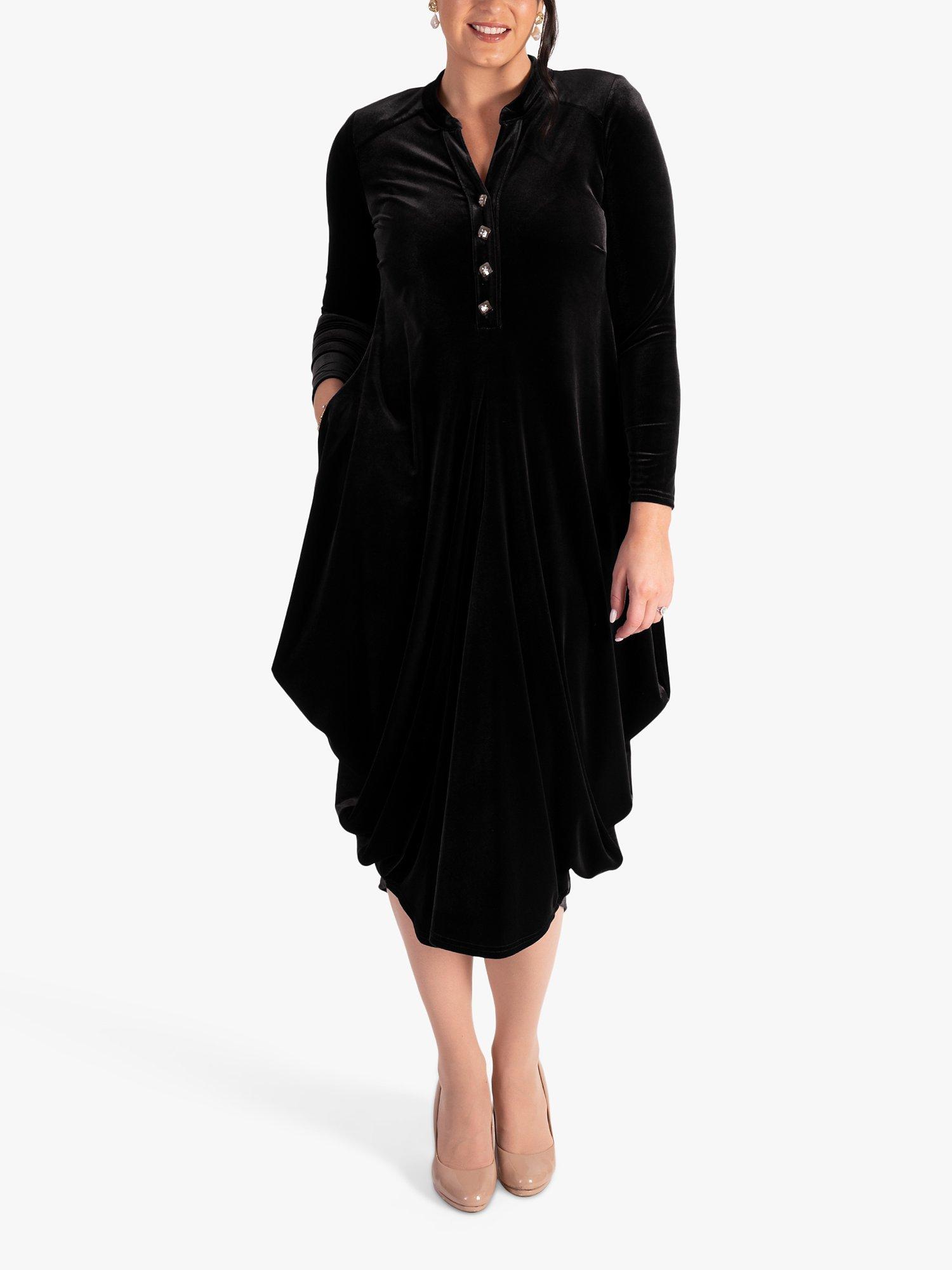 chesca Stretch Velvet Drape Dress Black