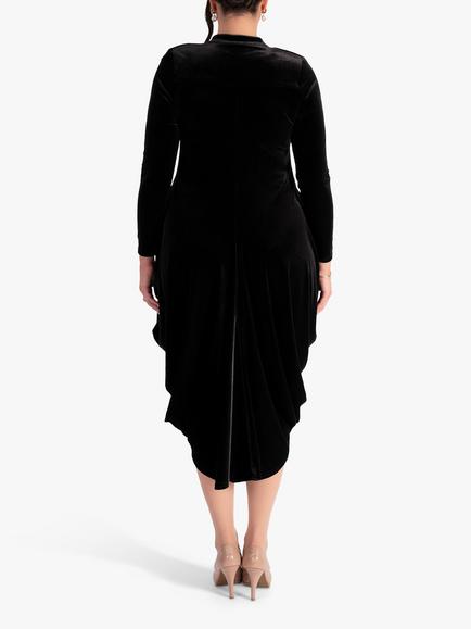 chesca Stretch Velvet Drape Dress - view 2, Black