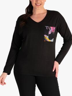 chesca Pocket V-Neck Tunic, Black/Multi, Black/Multi