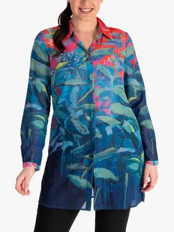 chesca Floral Sheer Shirt, Aqua/Multi, Aqua/Multi