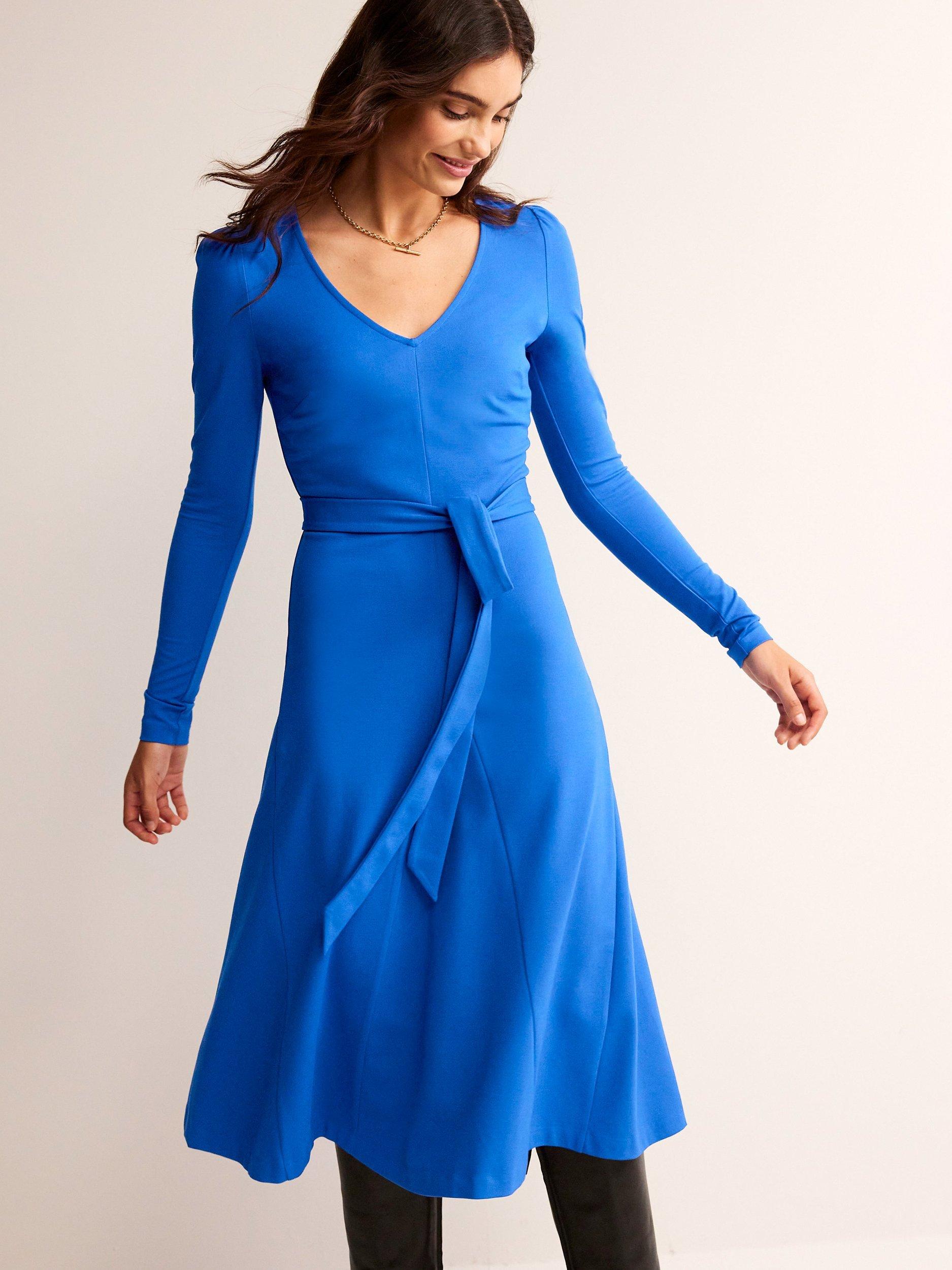 Boden Bella V-Neck Midi Dress, Bright Blue
