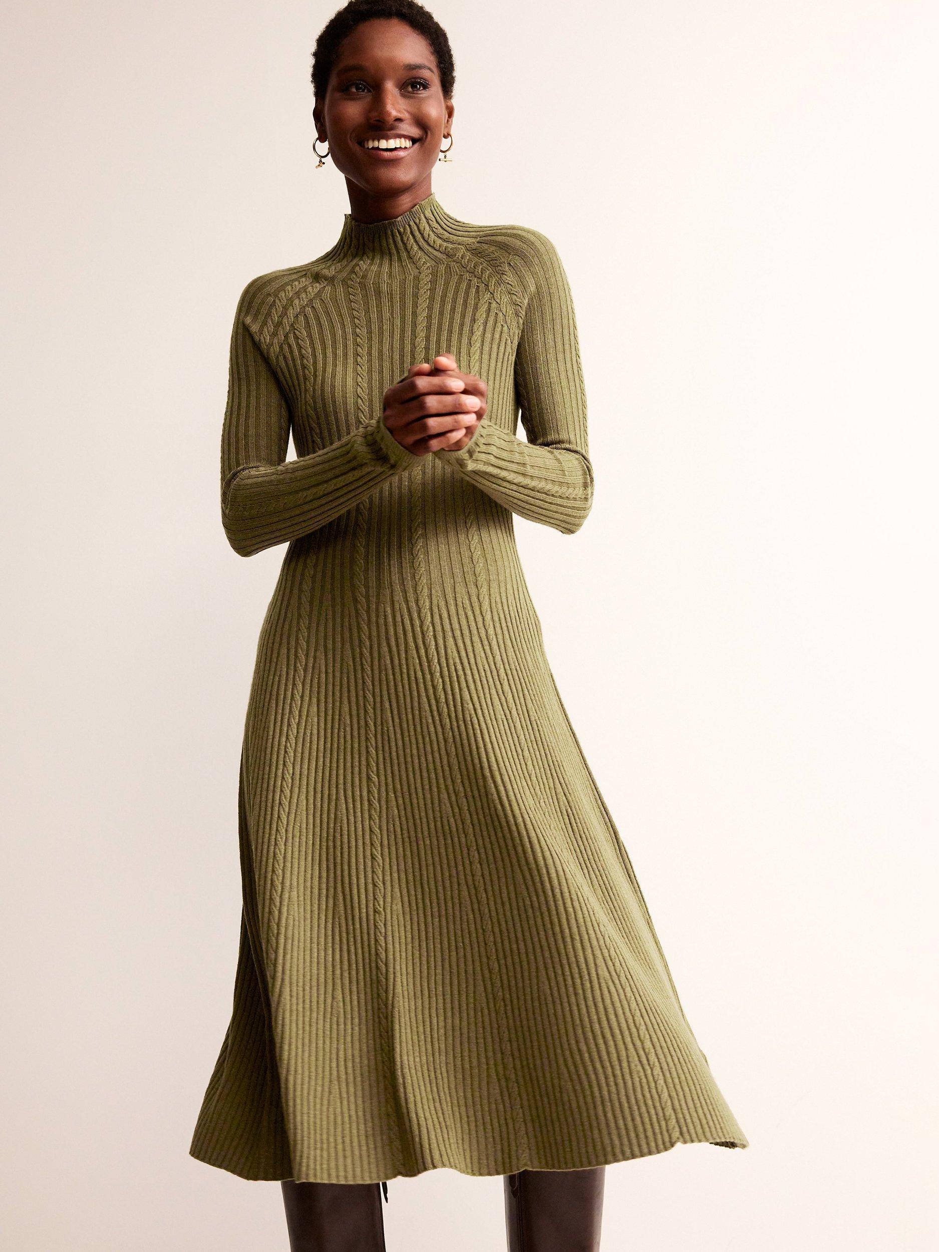 Boden Tessa Knitted Midi Dress, Dark Moss