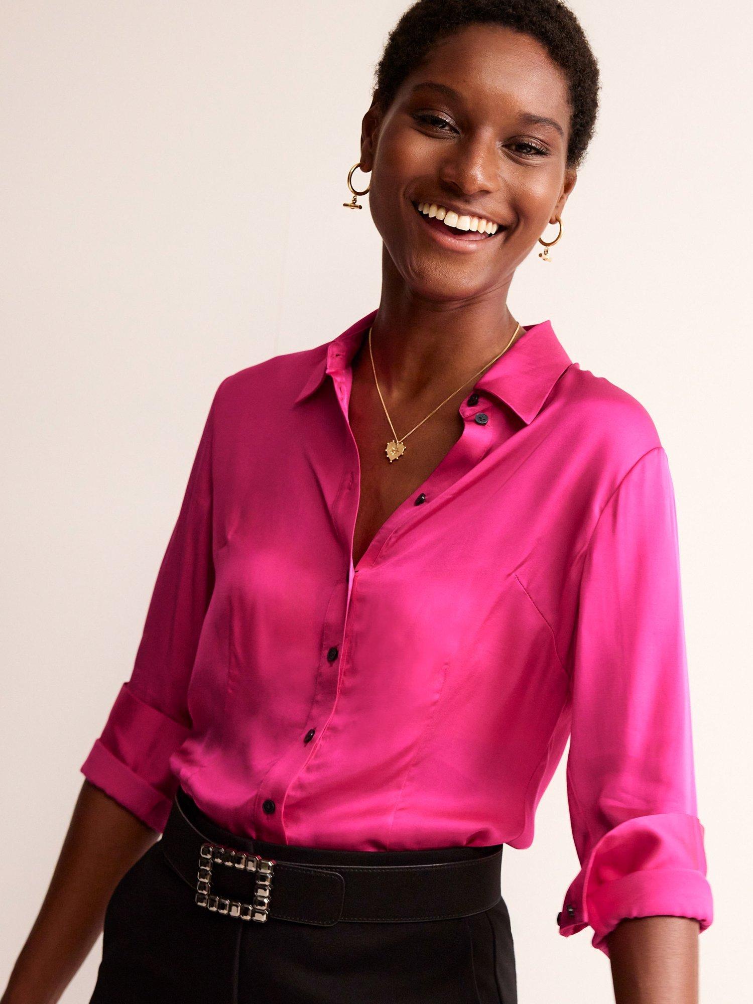 Boden Saskia Satin Shirt, Vibrant Pink