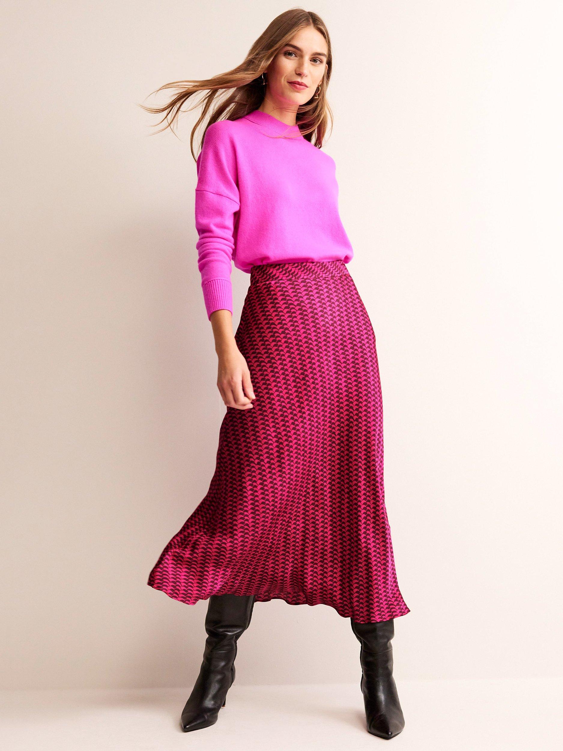 Boden Cecelia Geometric Print Midi Skirt, Vibrant Pink