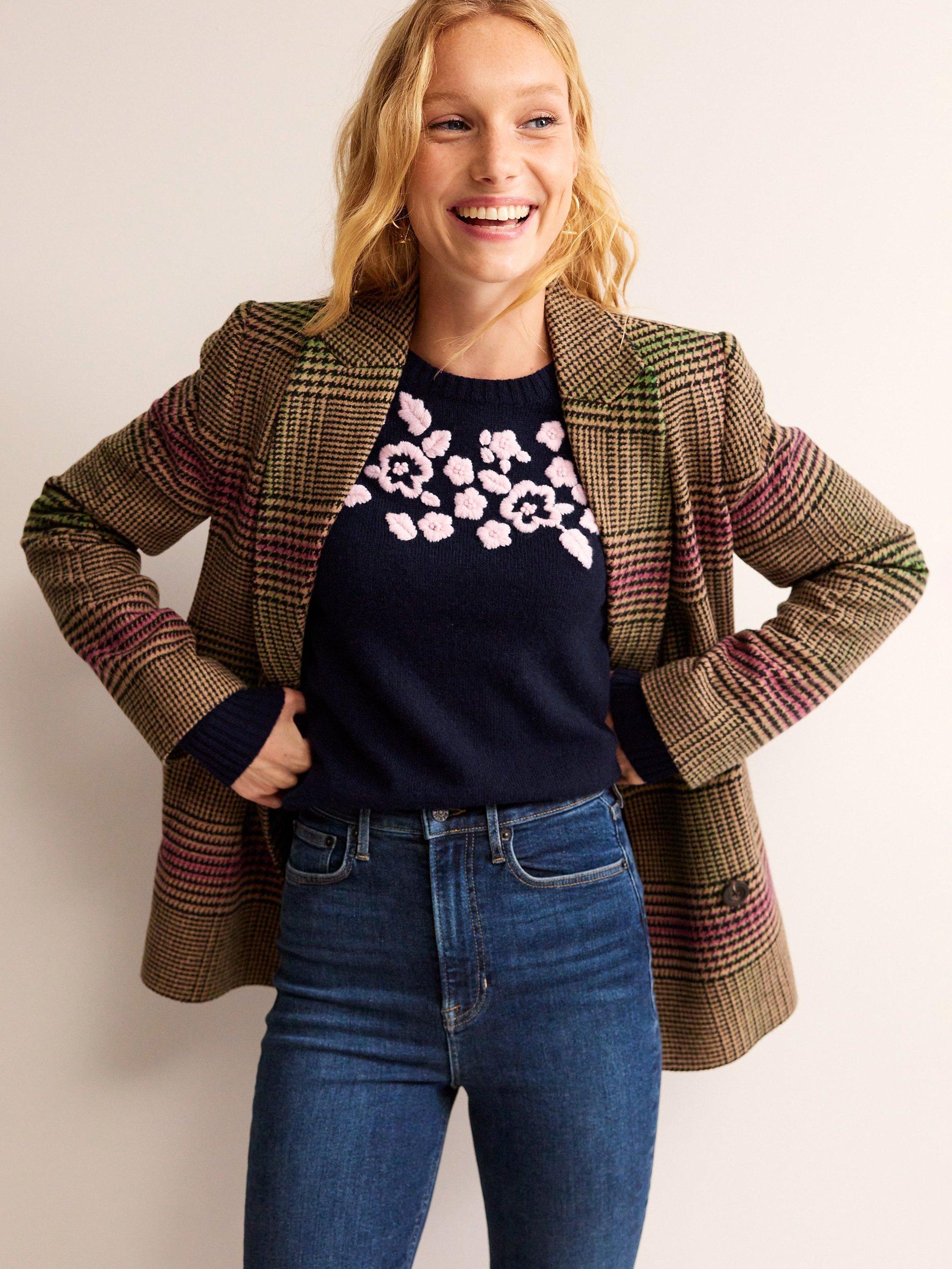 Boden Floral Embroidered Jumper, Navy