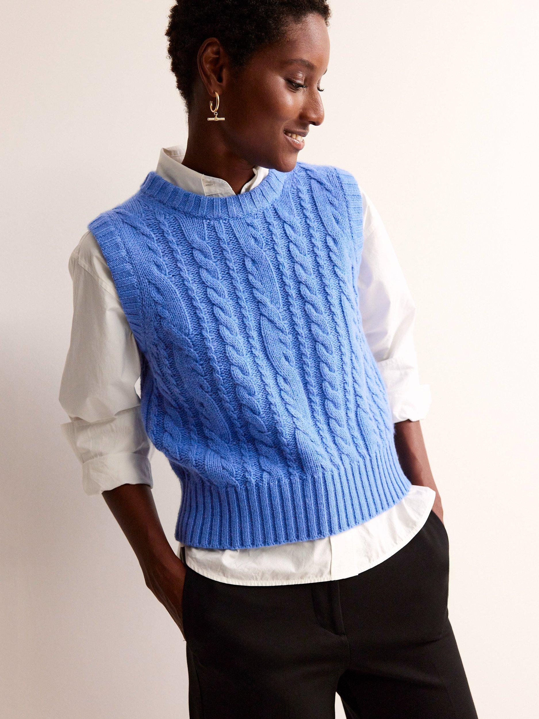 Boden Wool Blend Cable Knit Tank Top, Bright Cobalt