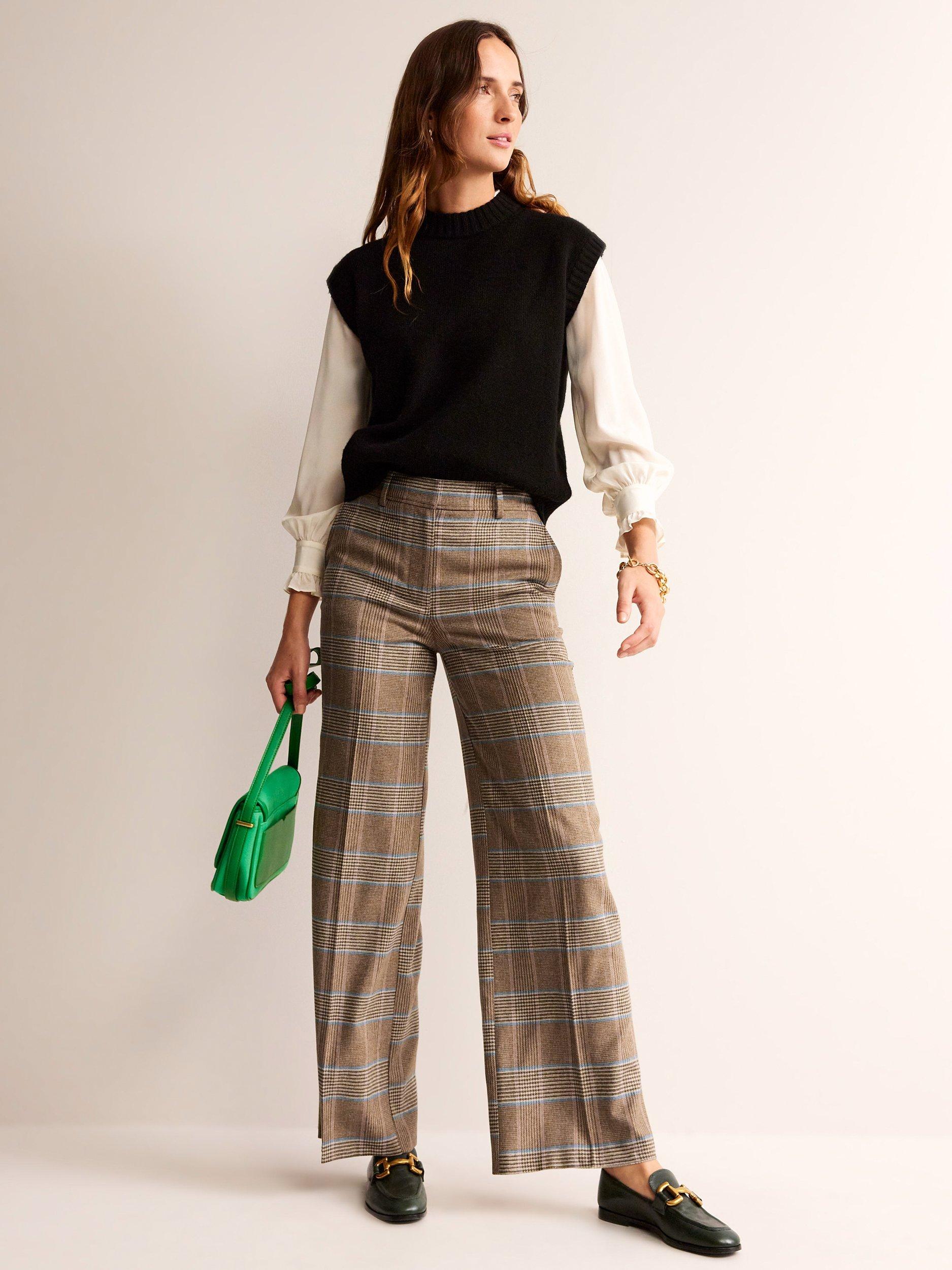 Boden Westbourne Check Tailored Trousers, Camel/Pink
