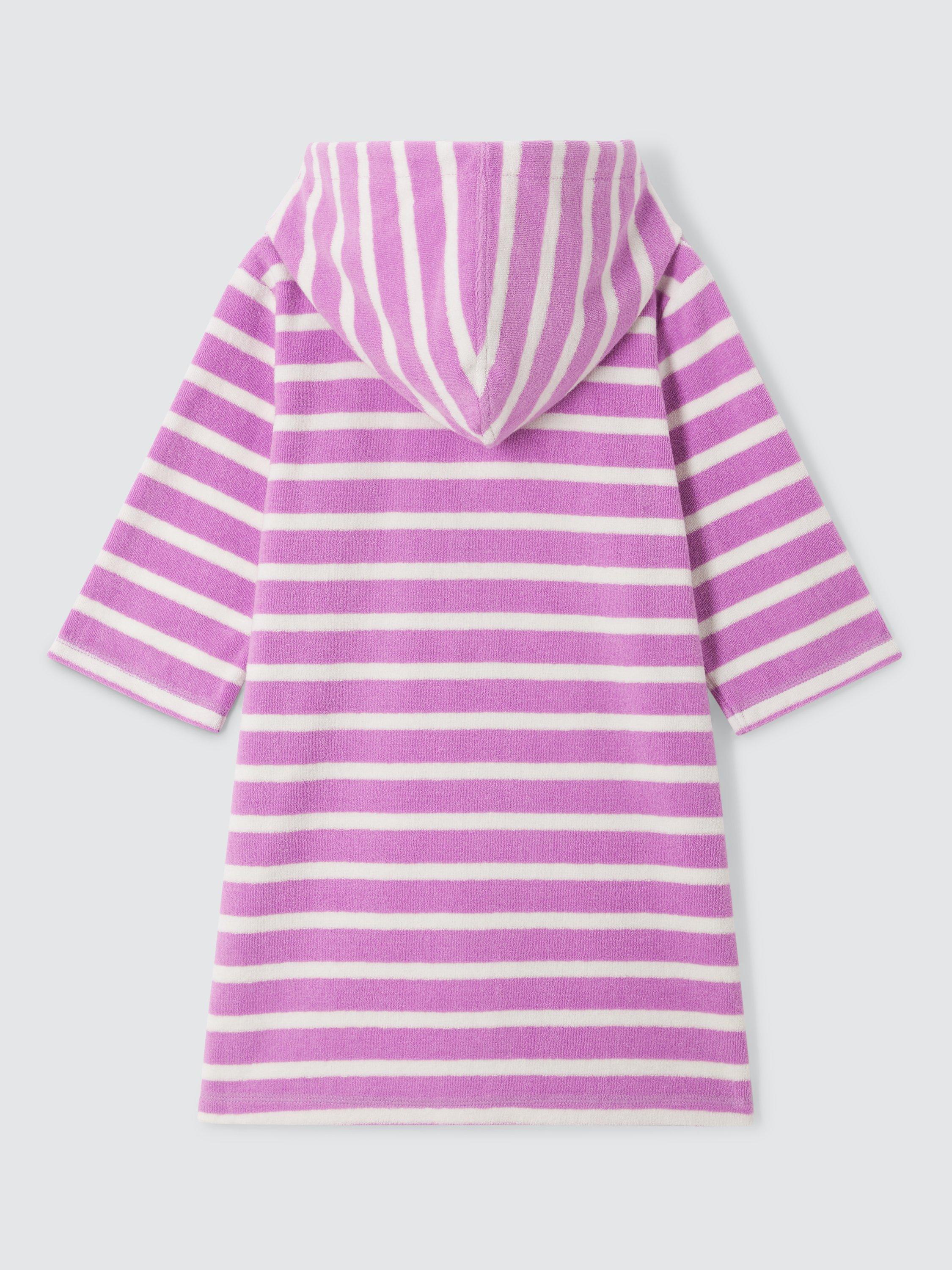 John Lewis Kids' Stripe Zip Through Towelling Poncho, Purple, 2 years