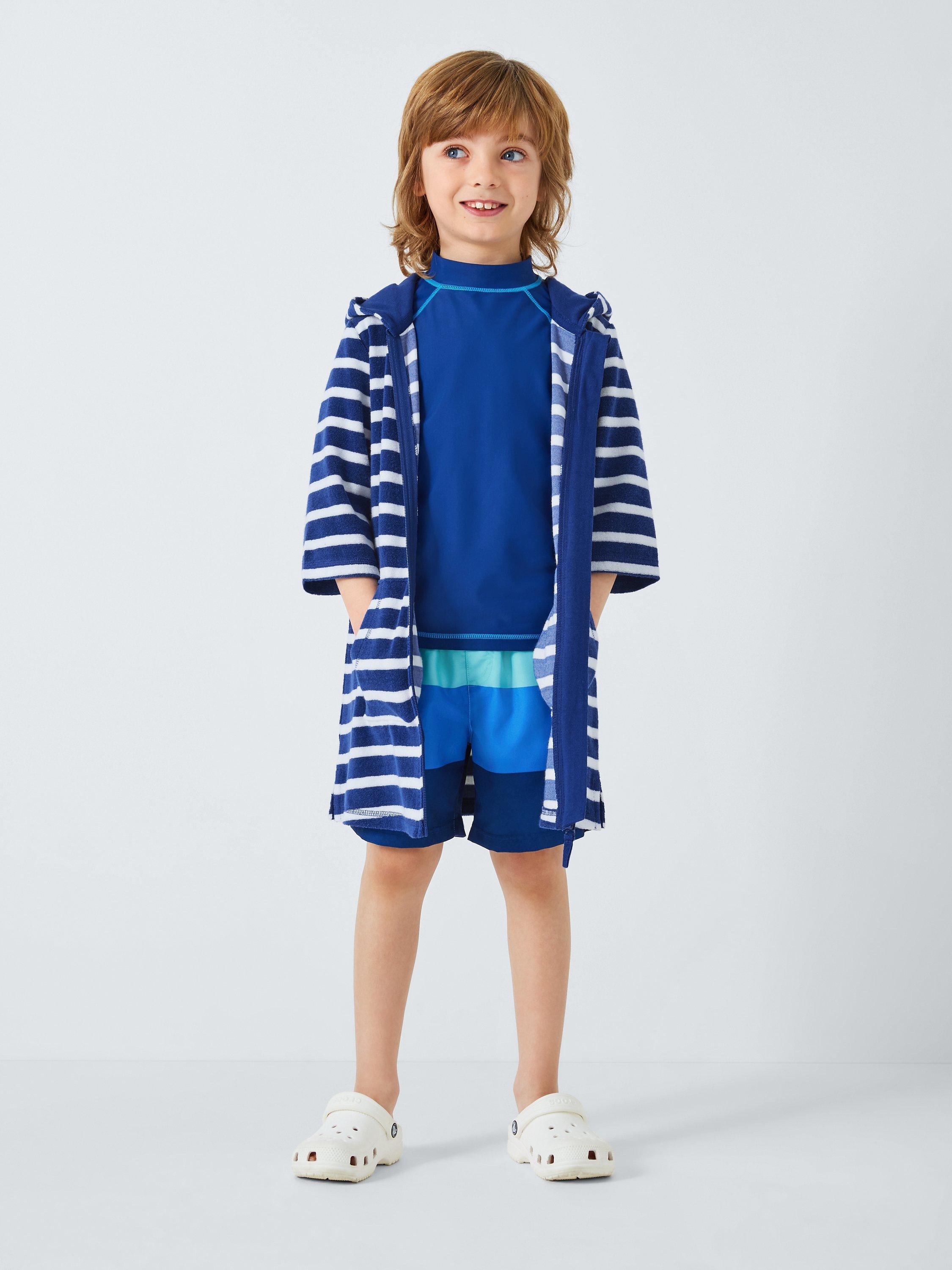 John Lewis Kids' Stripe Zip Through Towelling Poncho, Blue, 3 years