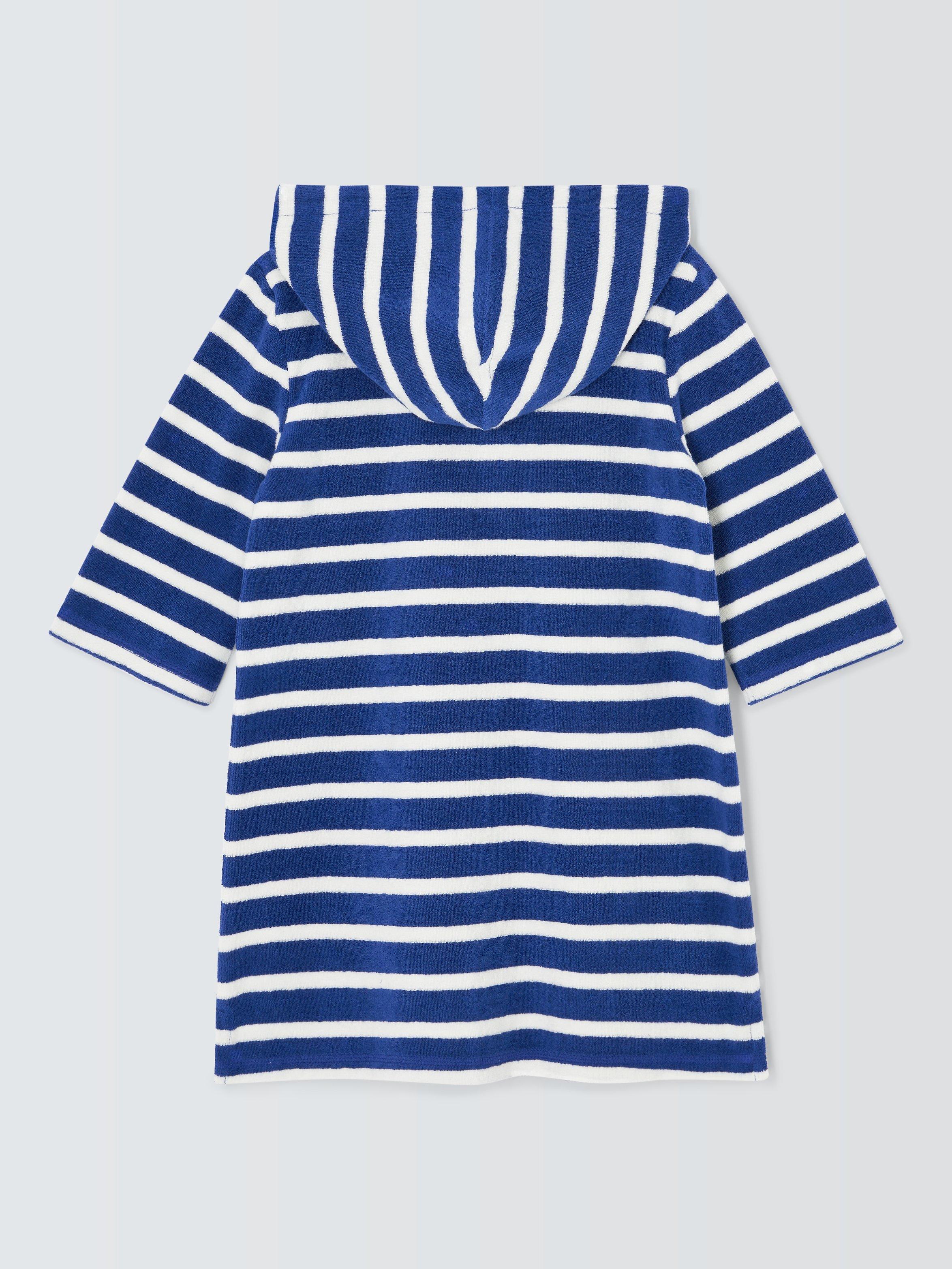 John Lewis Kids' Stripe Zip Through Towelling Poncho, Blue, 3 years