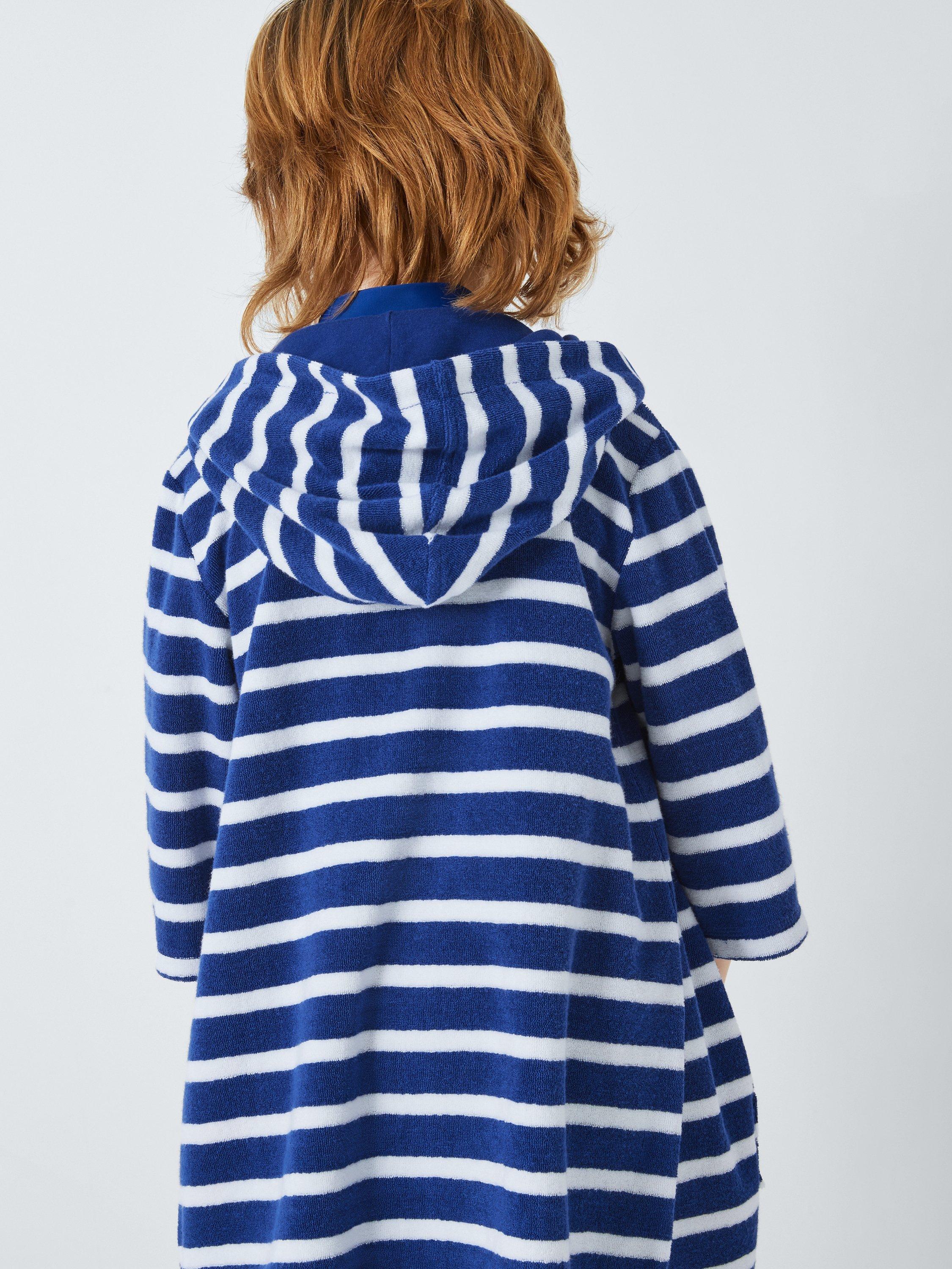 John Lewis Kids' Stripe Zip Through Towelling Poncho, Blue, 3 years