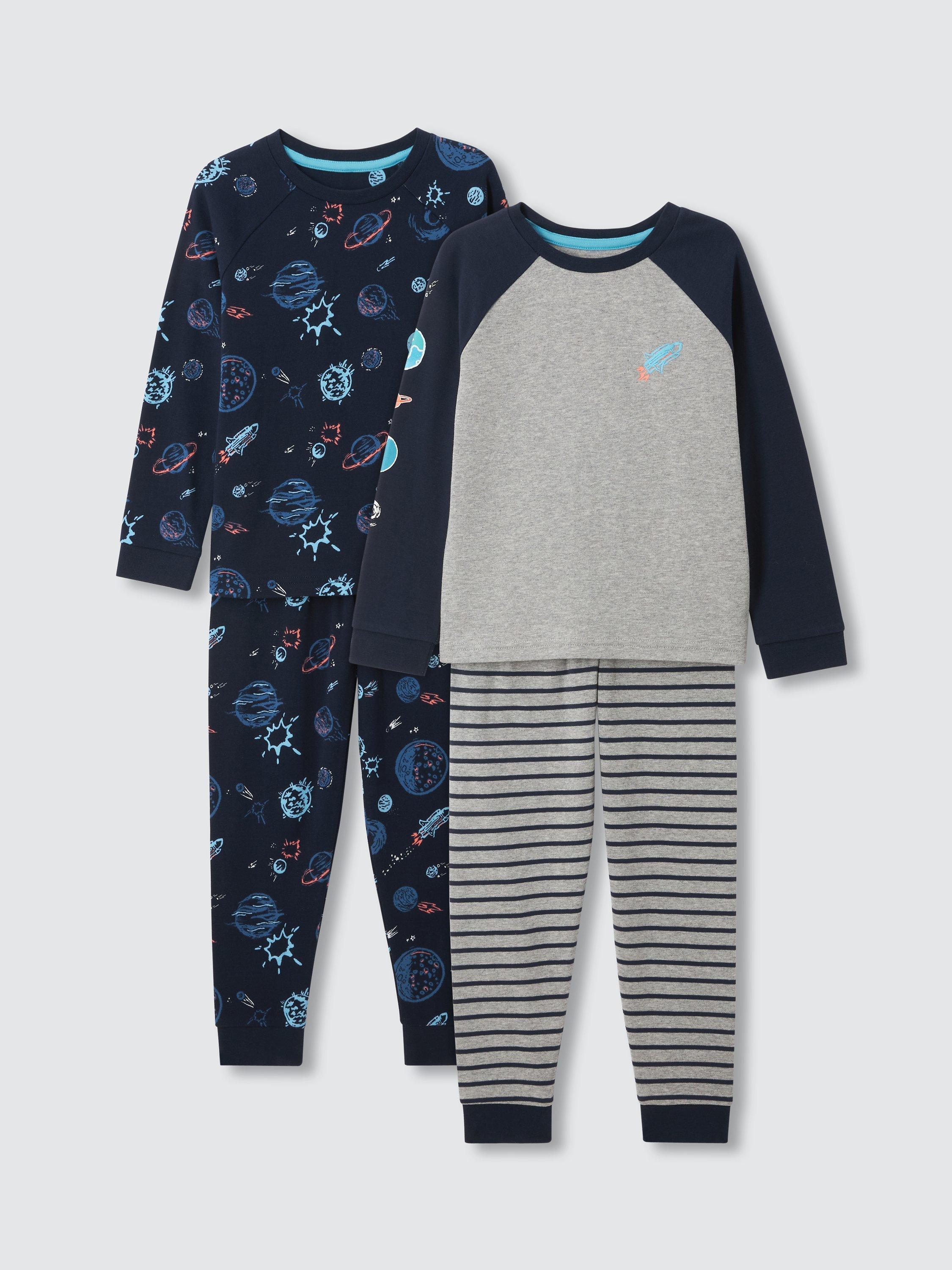 John Lewis Kids' Outer Space Glow in the Dark Pyjamas, Pack of 2, Grey/Multi