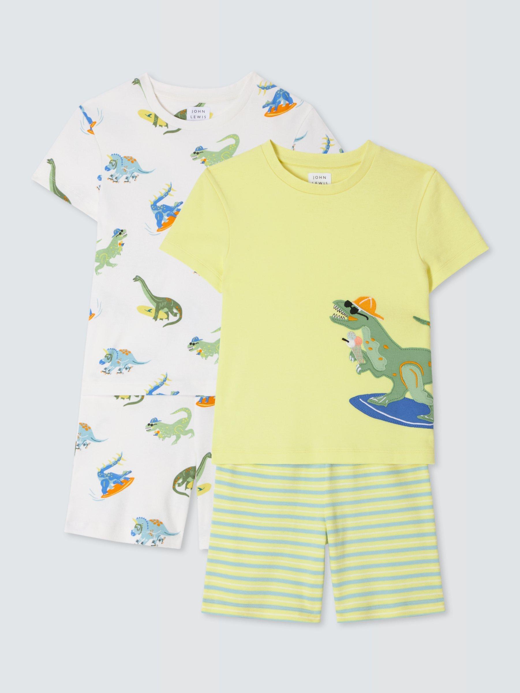 John Lewis Kids' Summer Plain/Dinosaur Short Pyjama Sets, Pack of 2, Multi