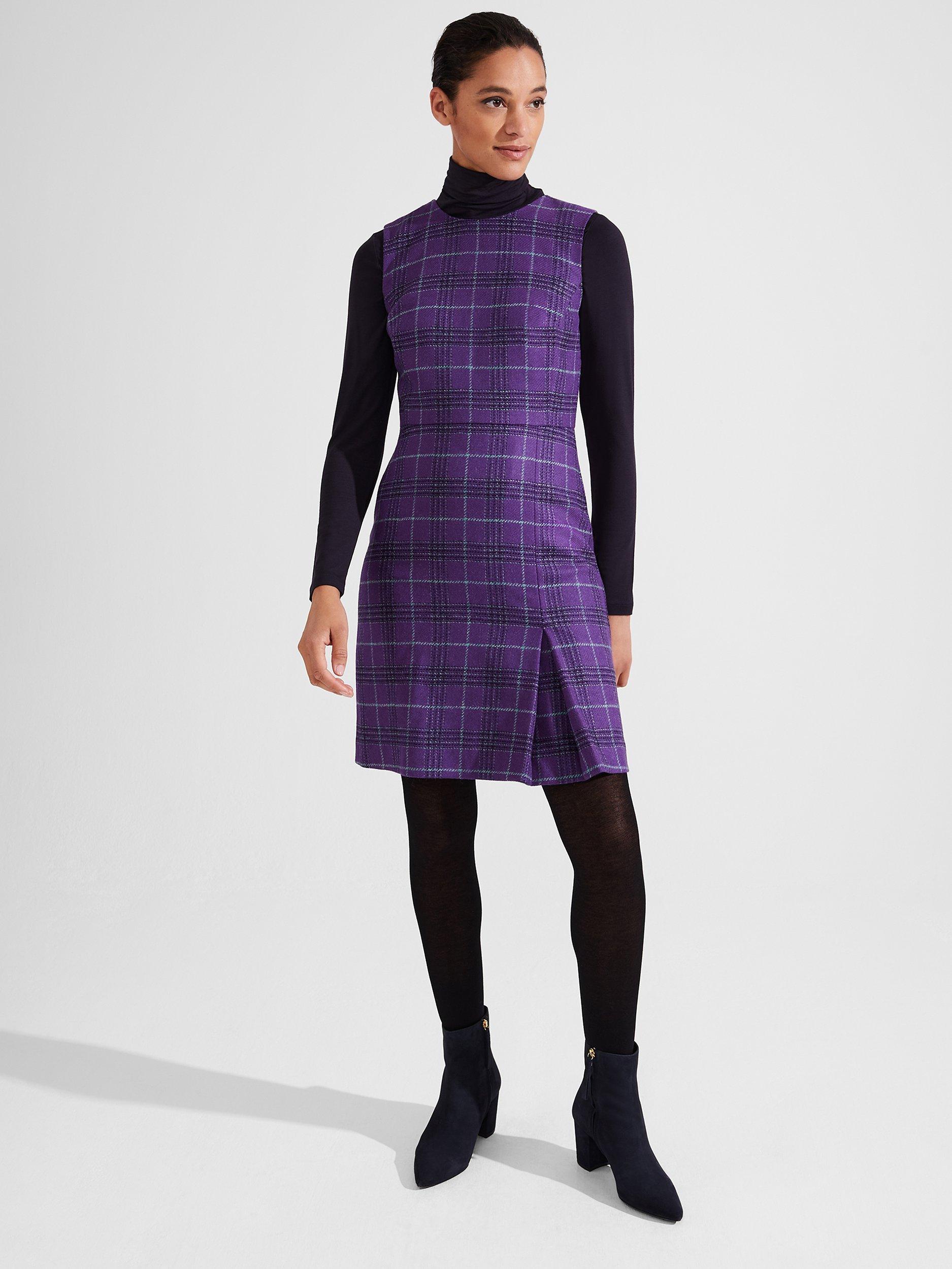 Hobbs Avery Check Wool Mini Sheath Dress Purple Multi