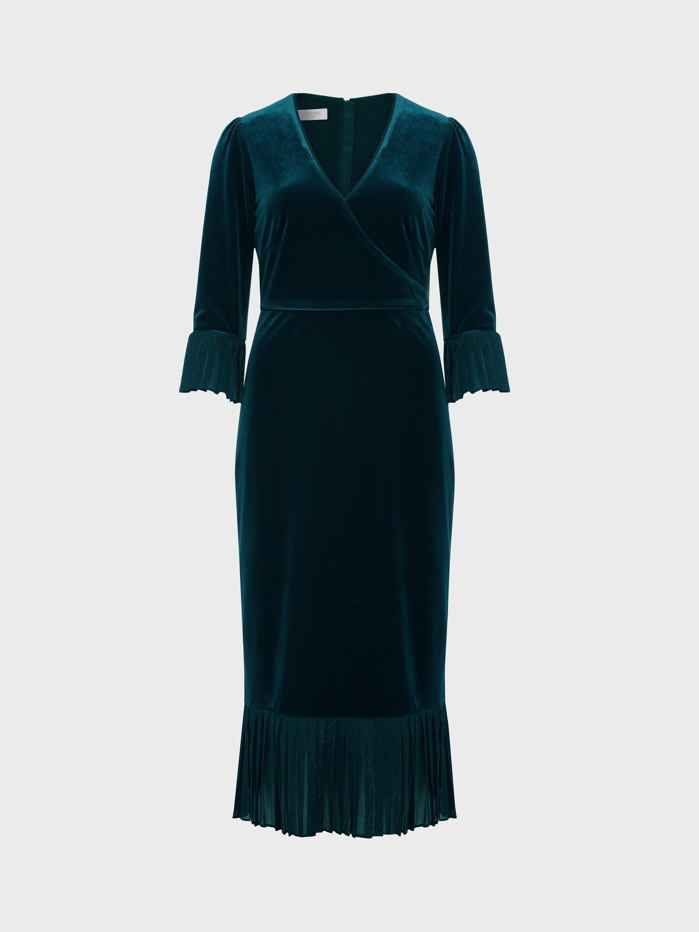 Hobbs Melodie Midi Velvet Dress Green