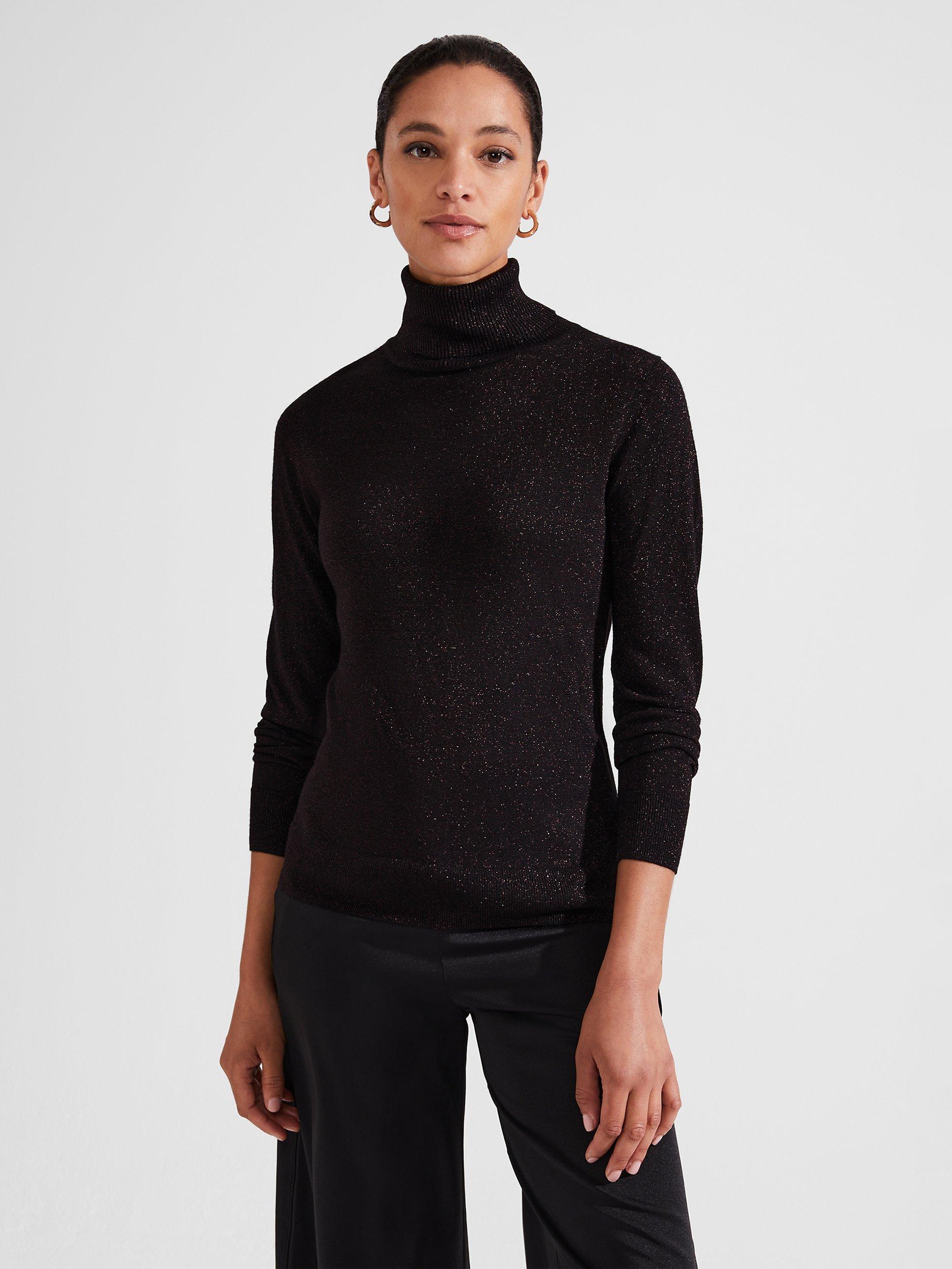 Product image 1 of 6, which shows Hobbs Olive Roll Neck Jumper, Black/Red, S