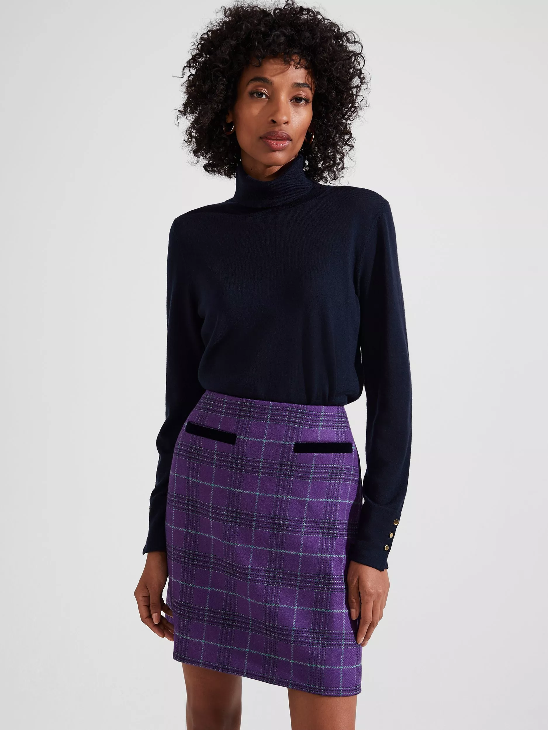 Hobbs Ruthie Check Wool Mini Skirt Purple Multi