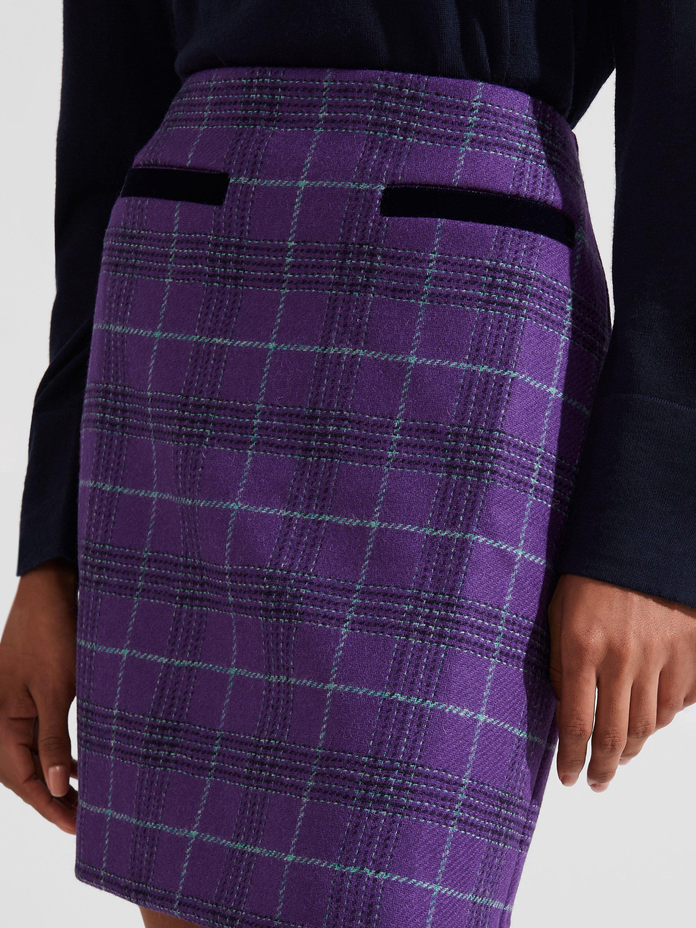 Product image 3 of 5, which shows Hobbs Ruthie Check Wool Mini Skirt, Purple/Multi, 16