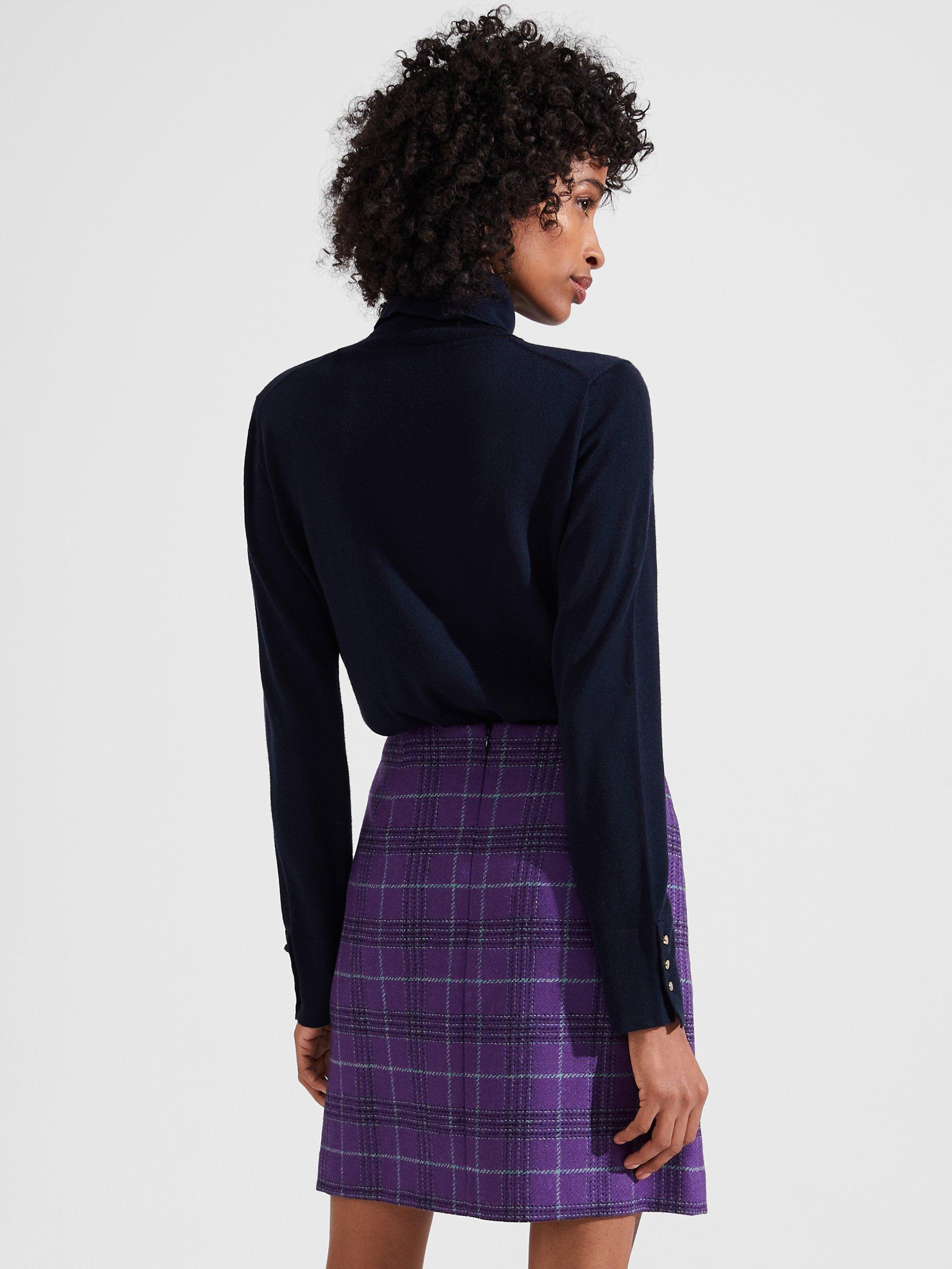 Product image 4 of 5, which shows Hobbs Ruthie Check Wool Mini Skirt, Purple/Multi, 16