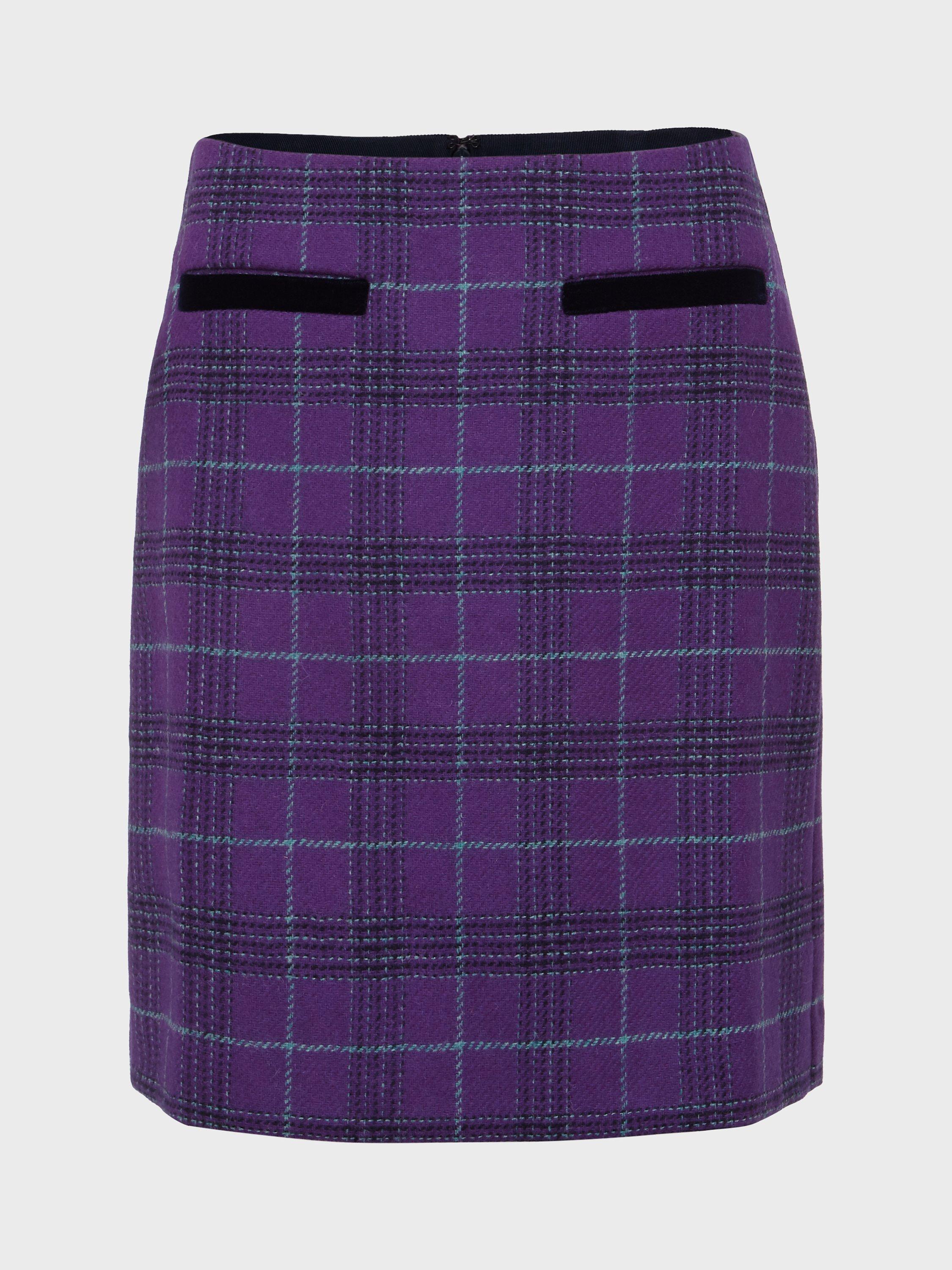 Product image 5 of 5, which shows Hobbs Ruthie Check Wool Mini Skirt, Purple/Multi, 16