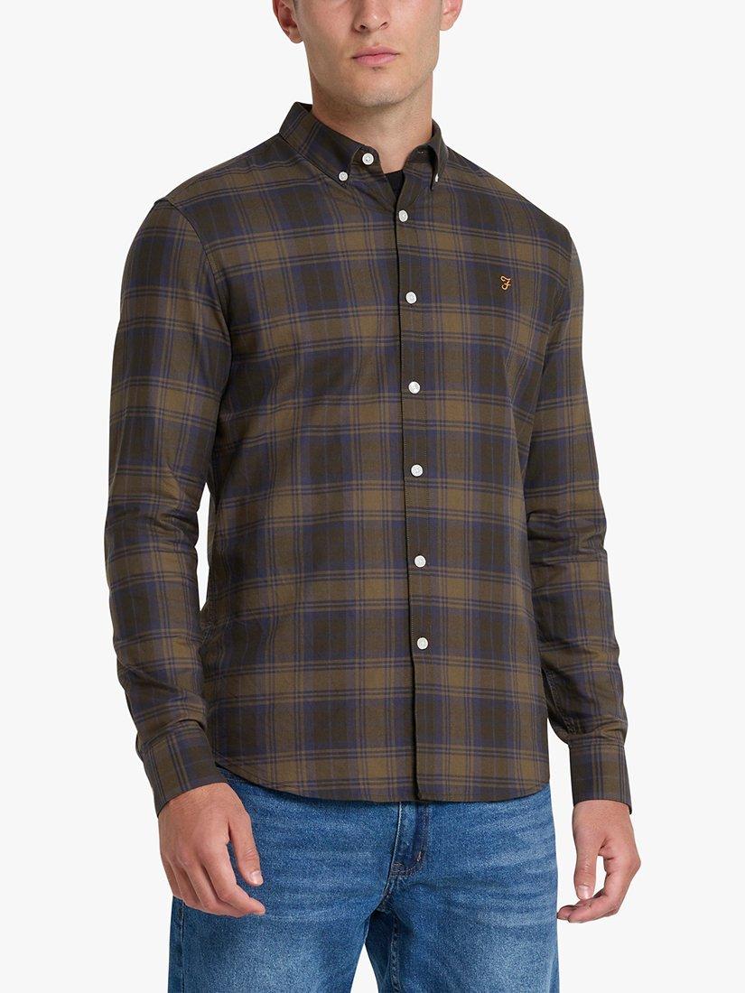 Farah Brewer Check Print Long Sleeve Shirt, Liquorice Blue