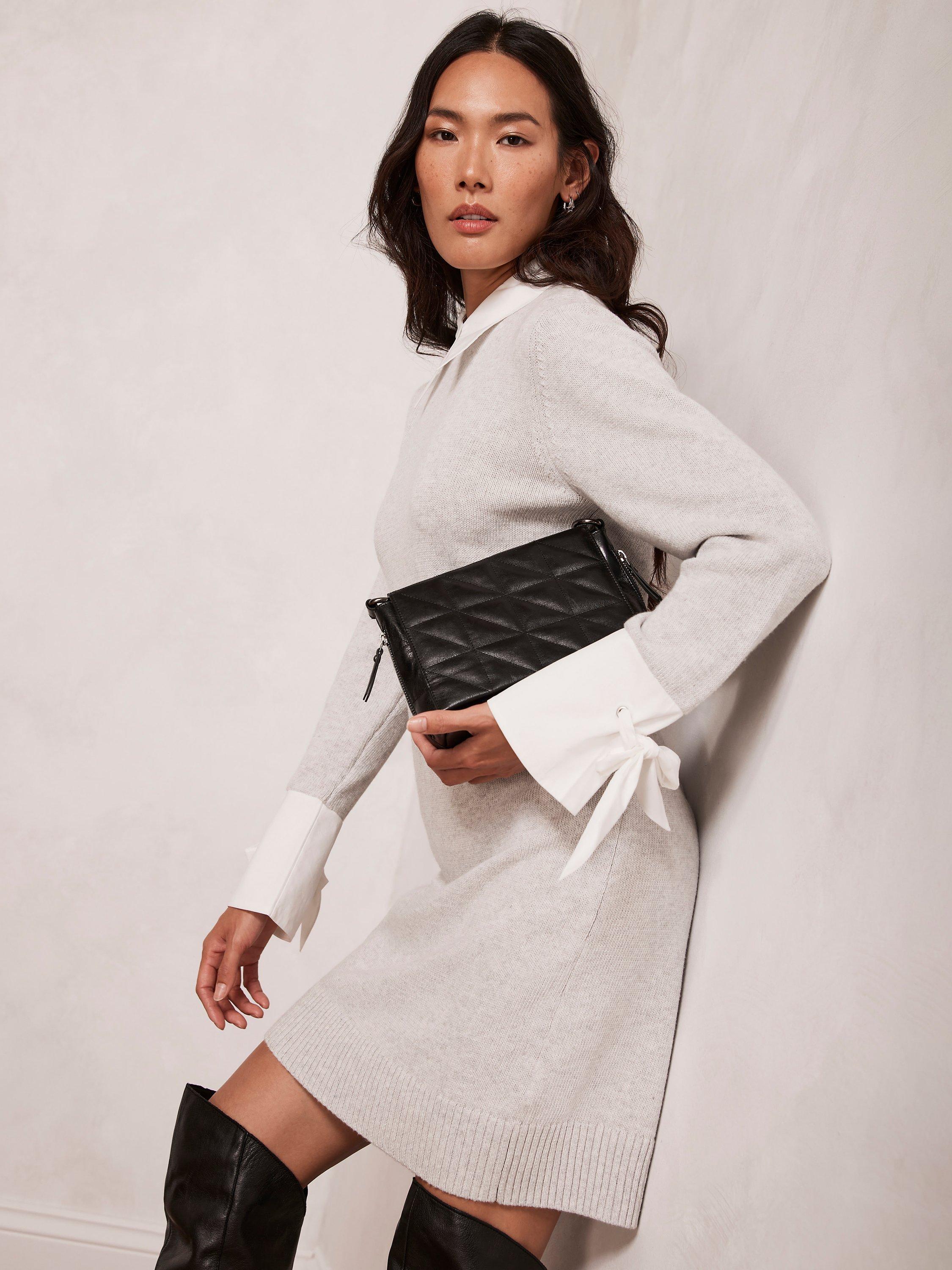 Mint Velvet Cashmere Blend Mini Jumper Shirt Dress, Light Grey