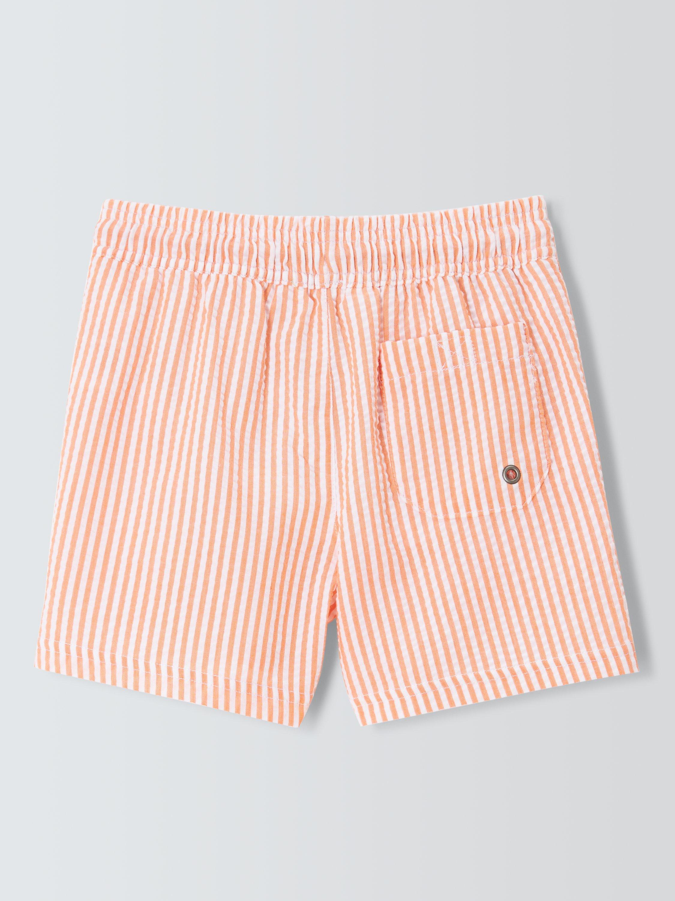 John Lewis Kids' Seersucker Stripe Fish Swim Shorts, Orange, 3 years