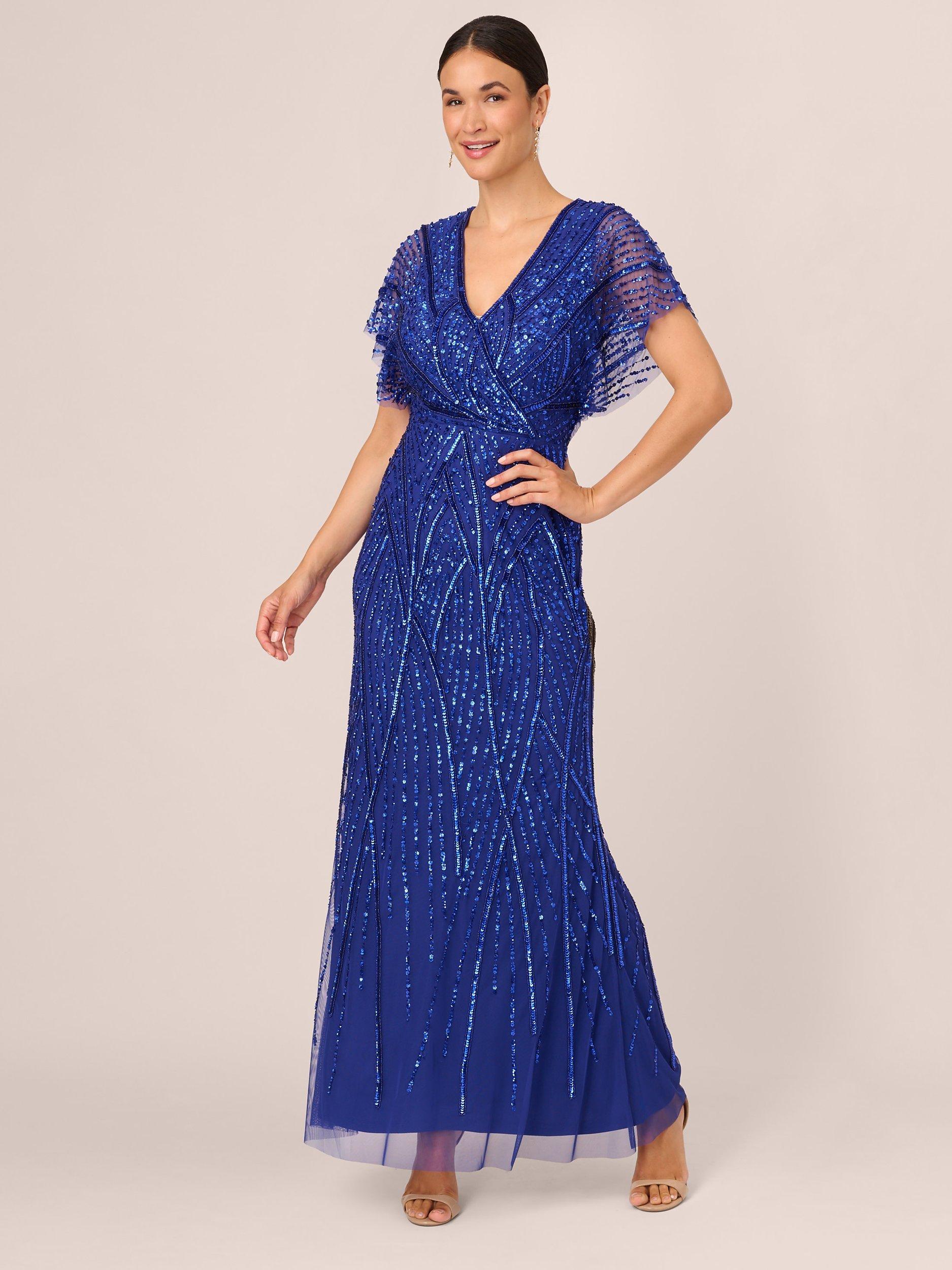 Adrianna Papell Long Beaded Dress Ultra Blue