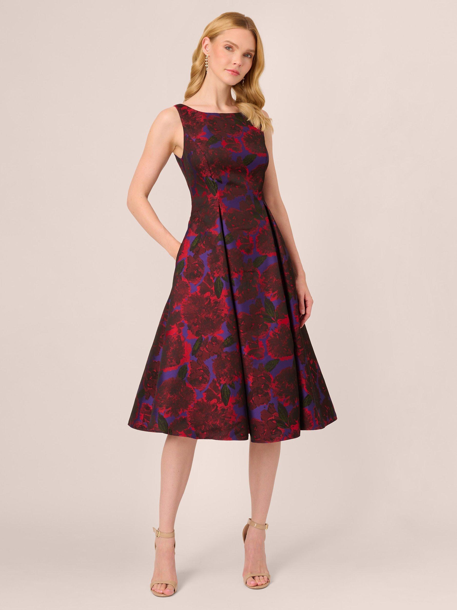 Adrianna Papell Jacquard Tea Dress, Red/Multi