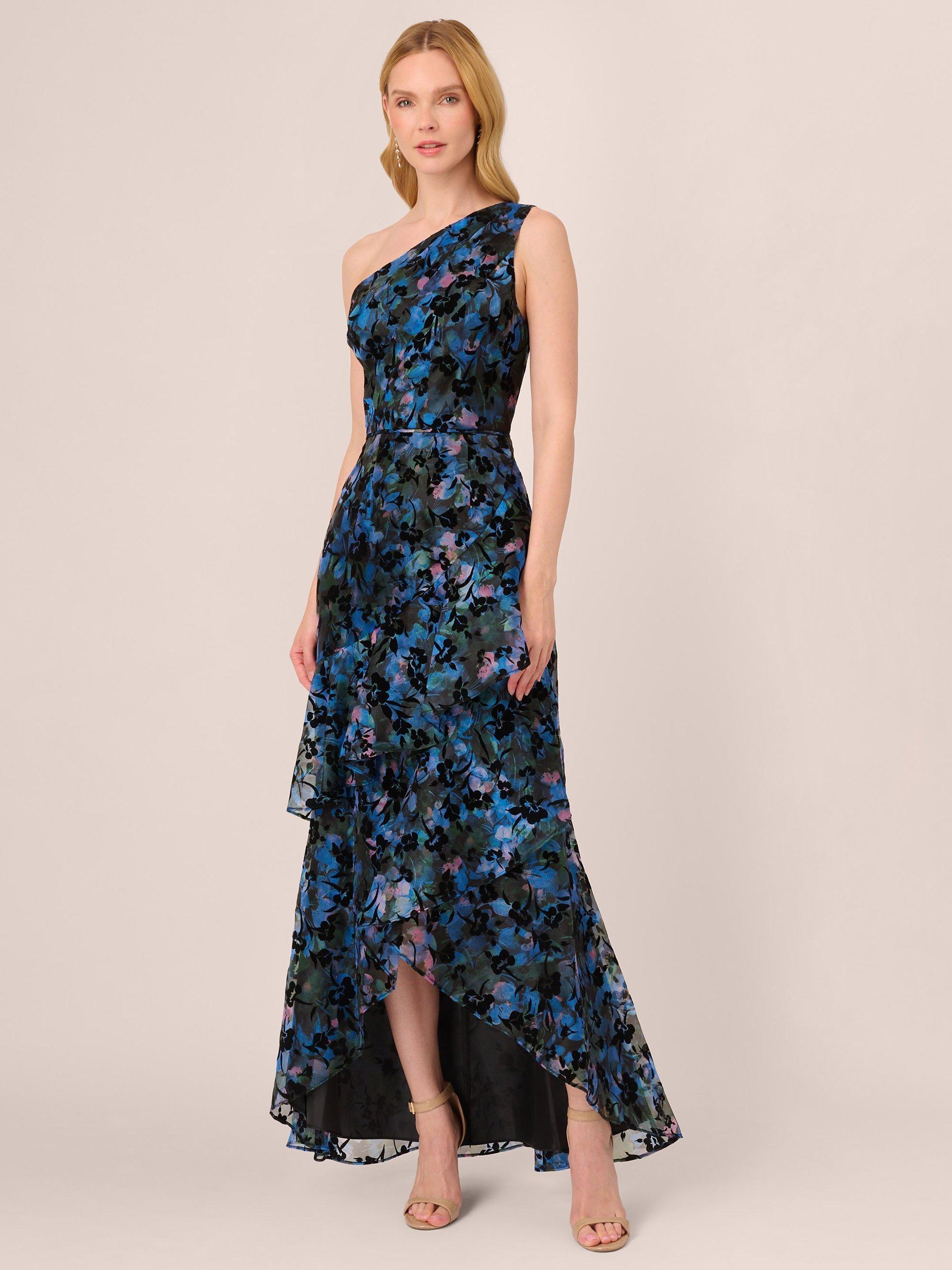 Adrianna Papell Abstract Print Flocked Organza Maxi Dress, Black/Multi