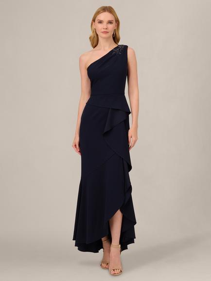 Adrianna Papell Studio Beaded Knit Crepe Maxi Dress, Midnight, Midnight