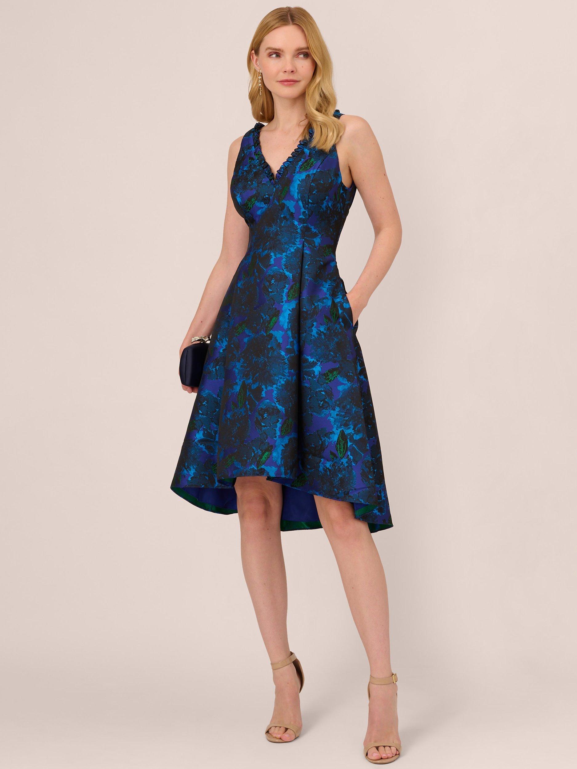 Adrianna Papell Ruffle Jacquard Dress, Blue/Multi