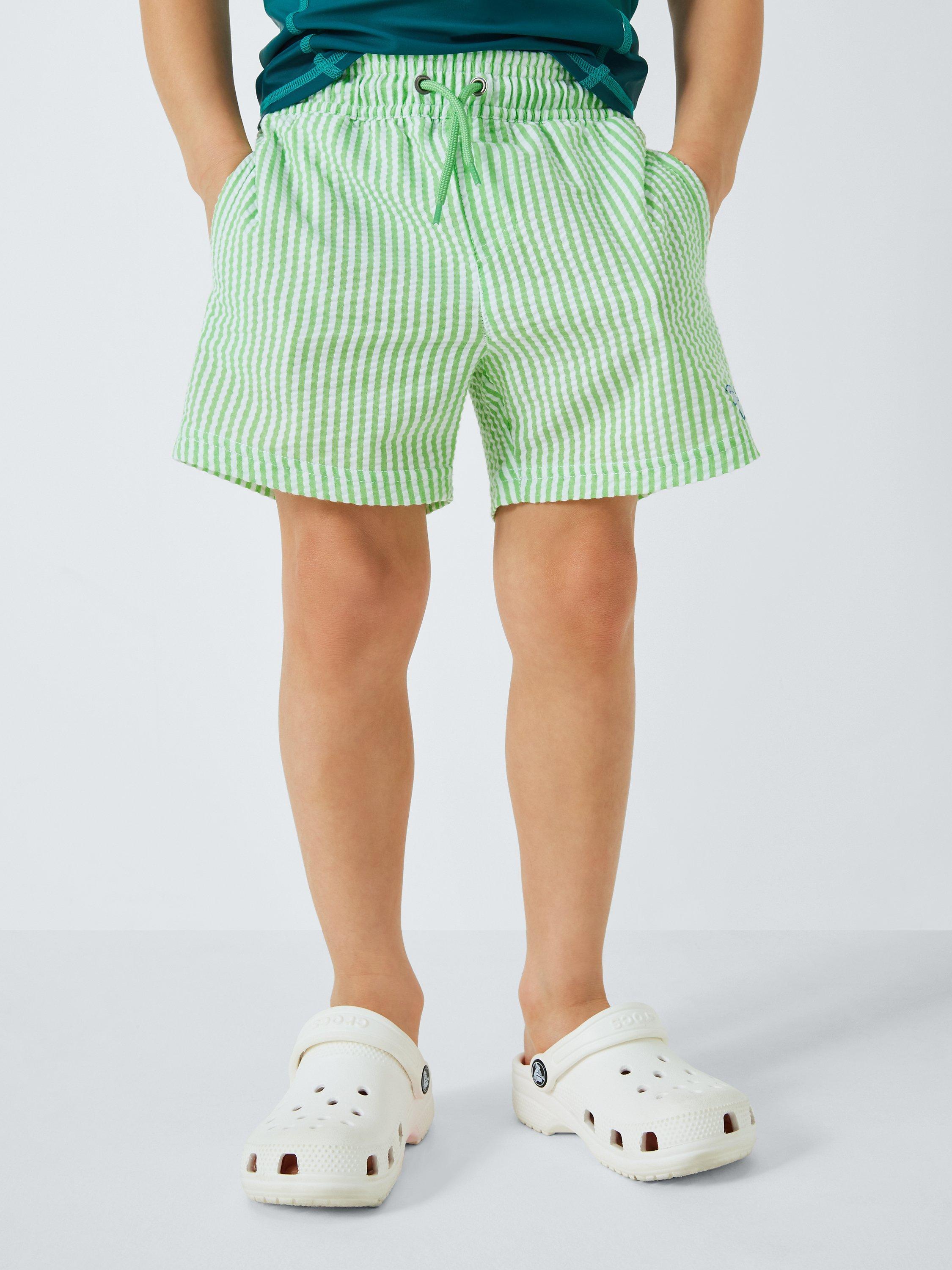 John Lewis Kids Seersucker Stripe Shark Swim Shorts Green