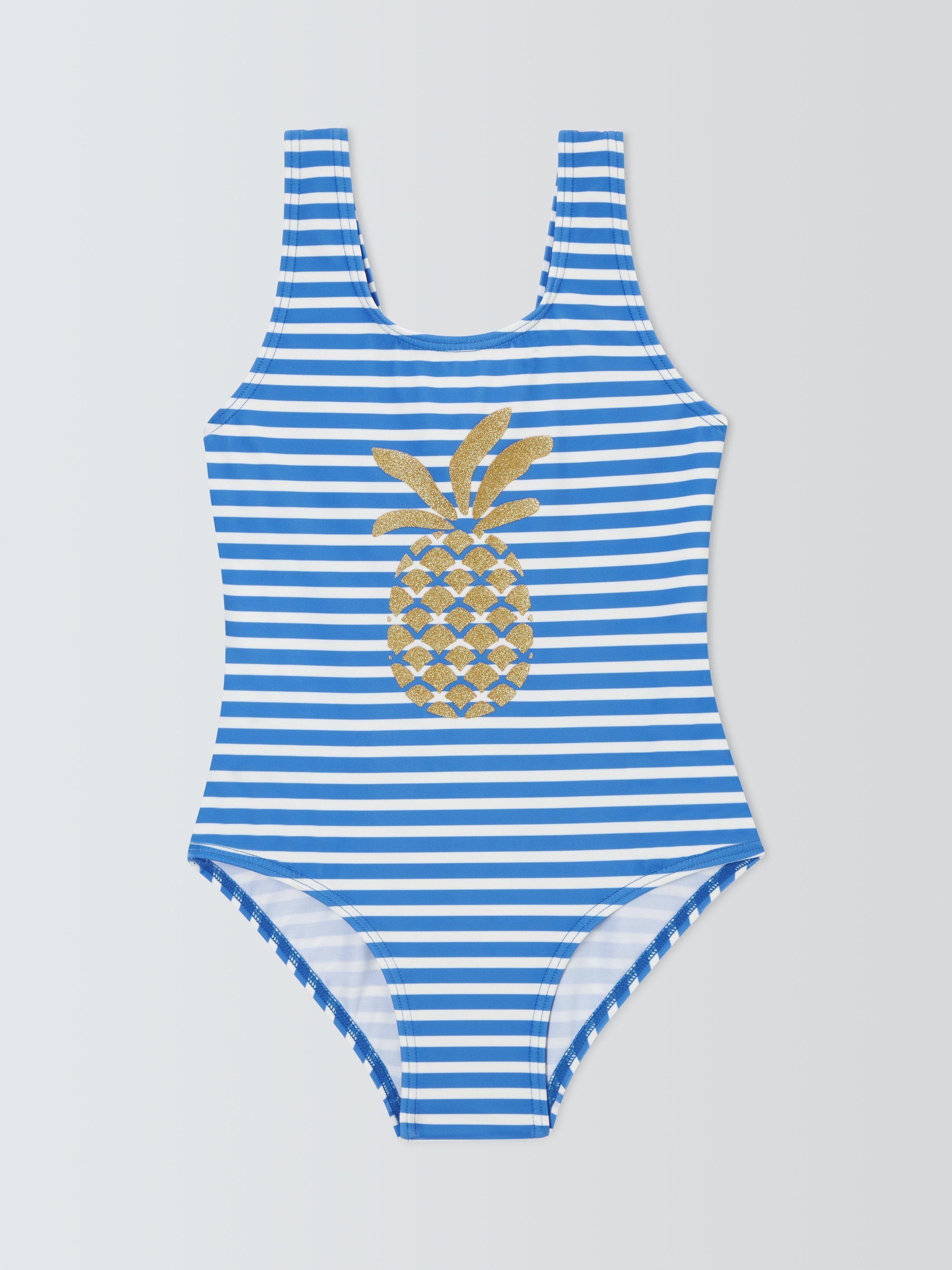 John Lewis Kids Stripe Pineapple Swimsuit Blue