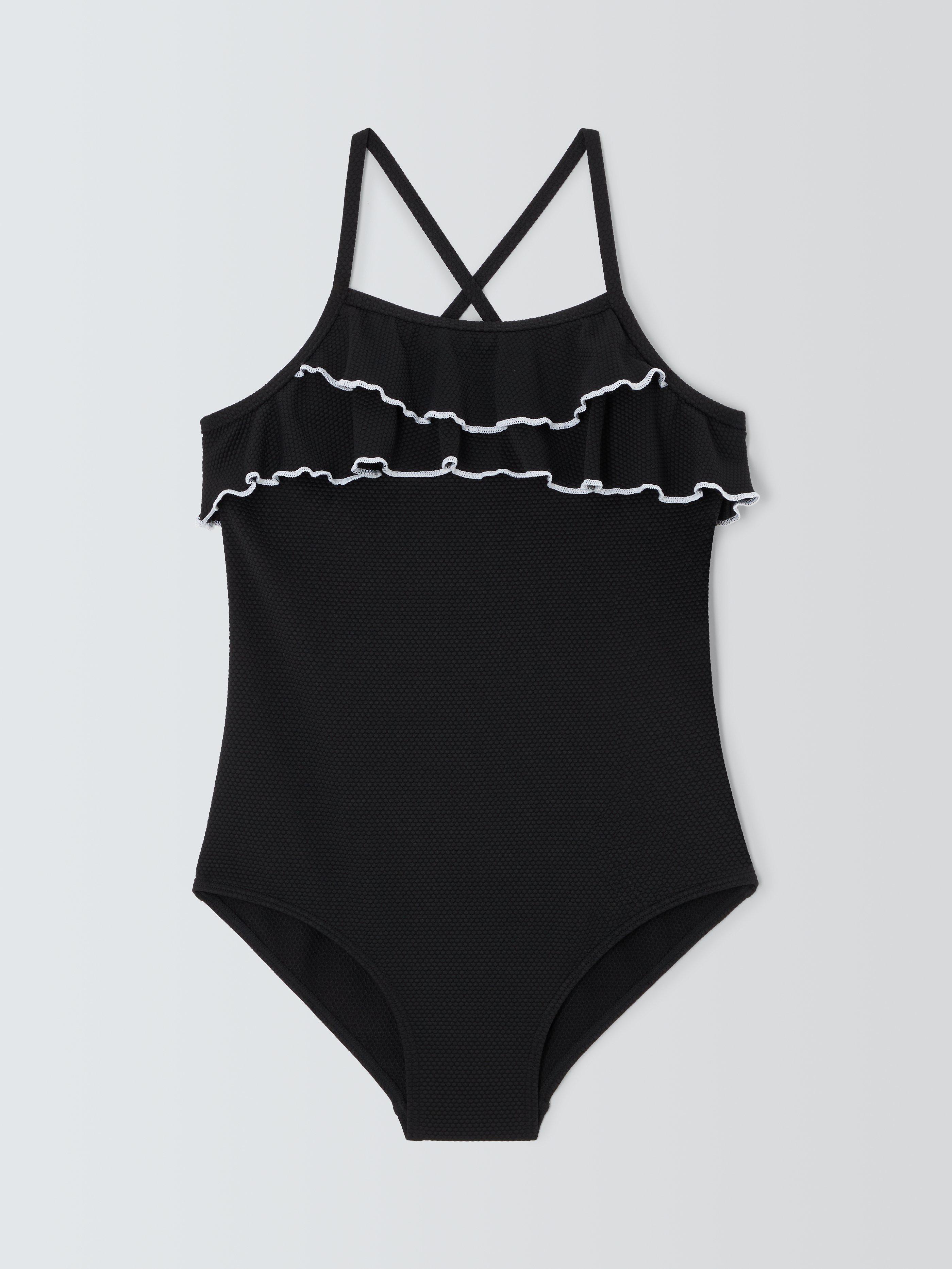 John Lewis Kids' Textured Frill Swimsuit, Black