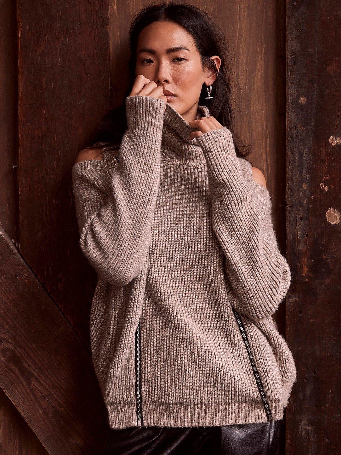 Mint Velvet Cotton Blend Zip Jumper, Brown Mink