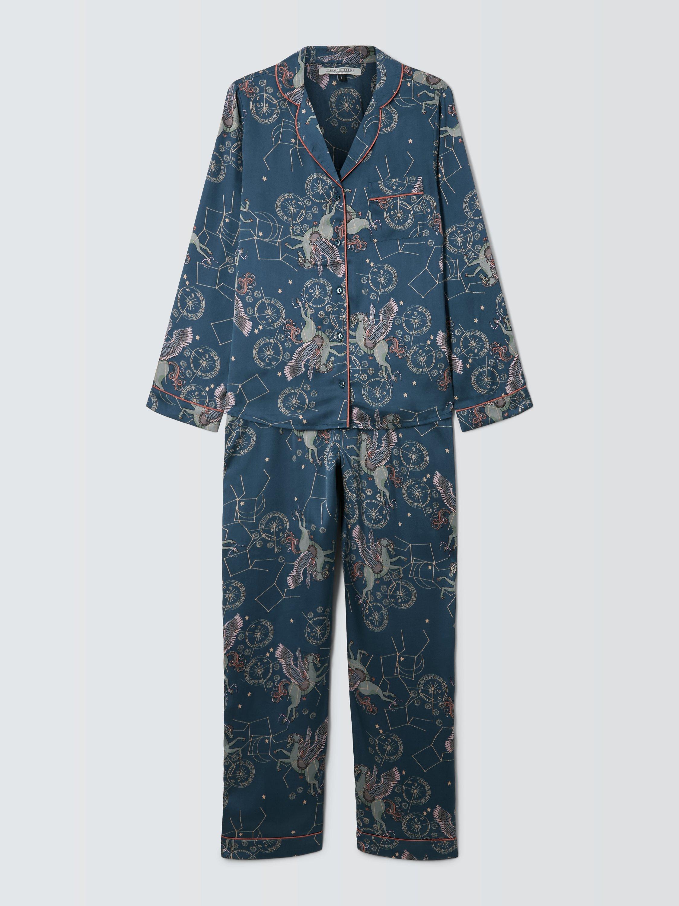 Their Nibs Pegasus Print Satin Shirt Pyjama Set Navy