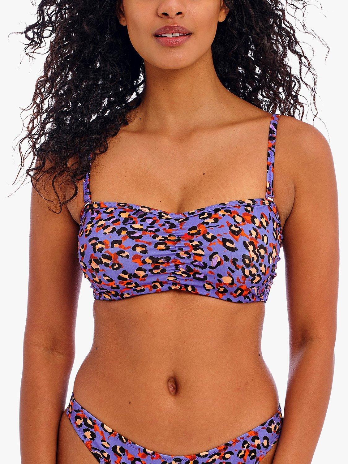 Freya San Tiago Nights Leopard Print Bandeau Bikini Top, Blue/Multi