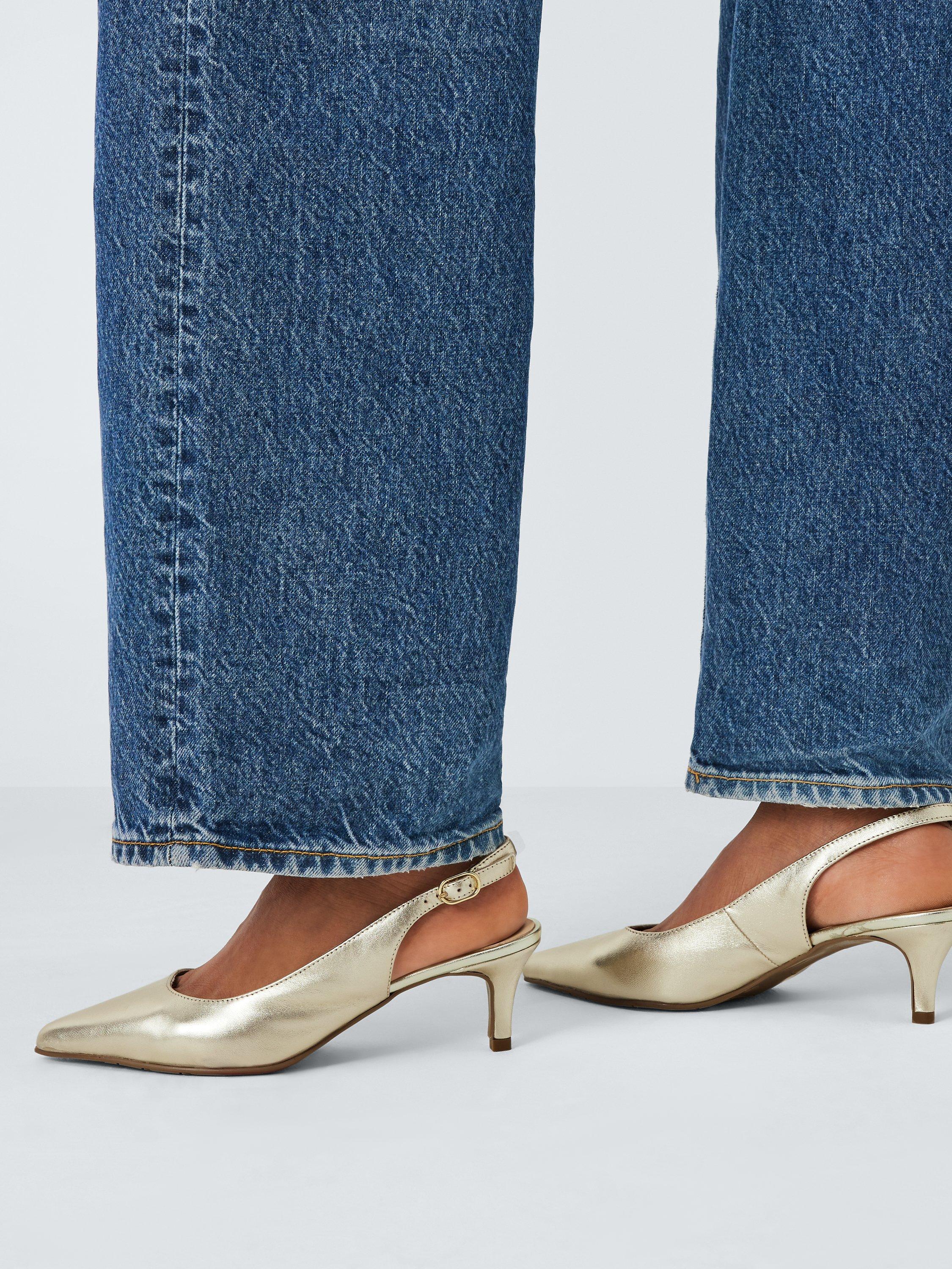 Product image 2 of 6, which shows John Lewis Greece Leather Kitten Heel Slingback Court Shoes, Gold, 3