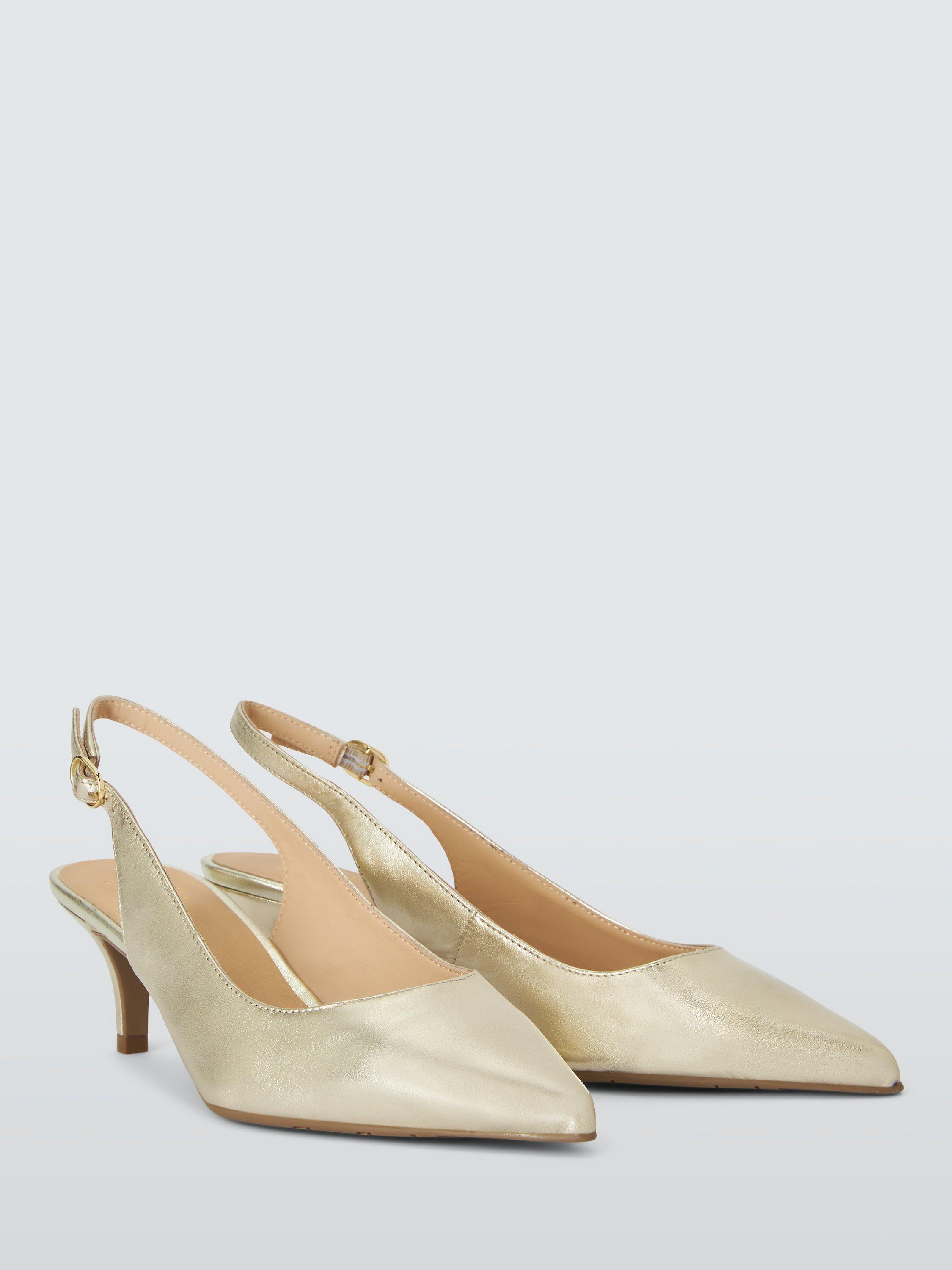 Product image 3 of 6, which shows John Lewis Greece Leather Kitten Heel Slingback Court Shoes, Gold, 3
